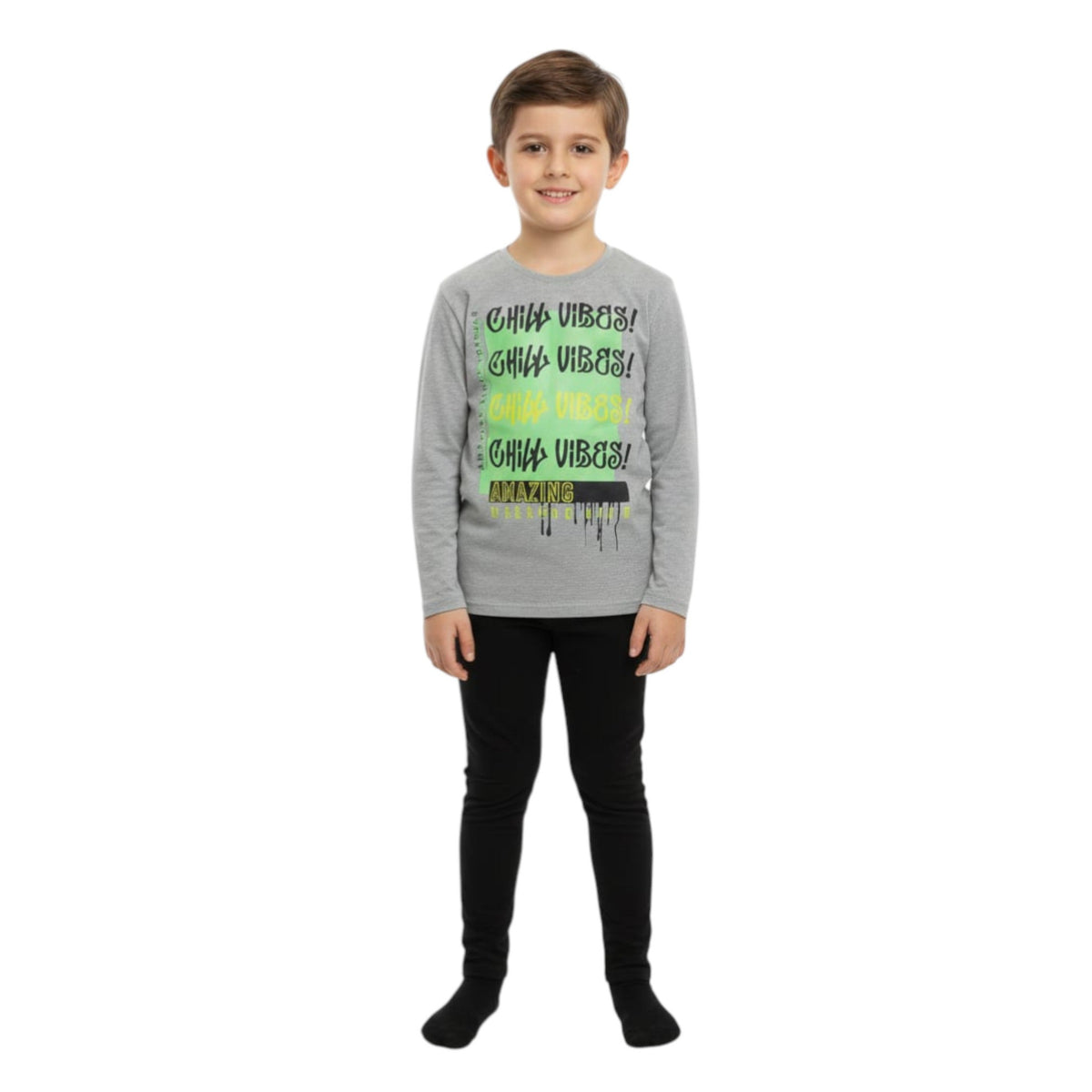 Kids Boy's Printed Pajama Set,Grey