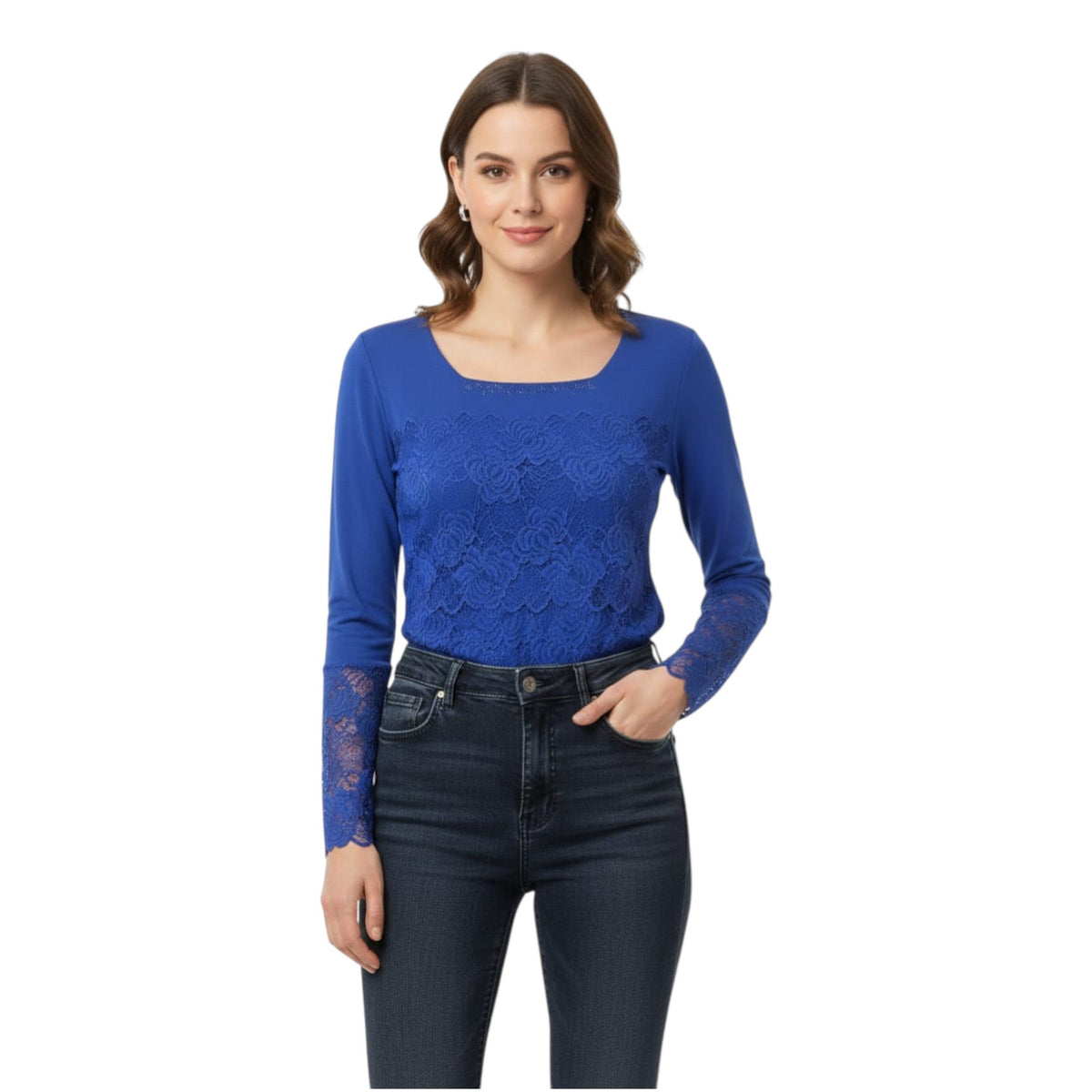 Women's Printed Lace Top,Blue