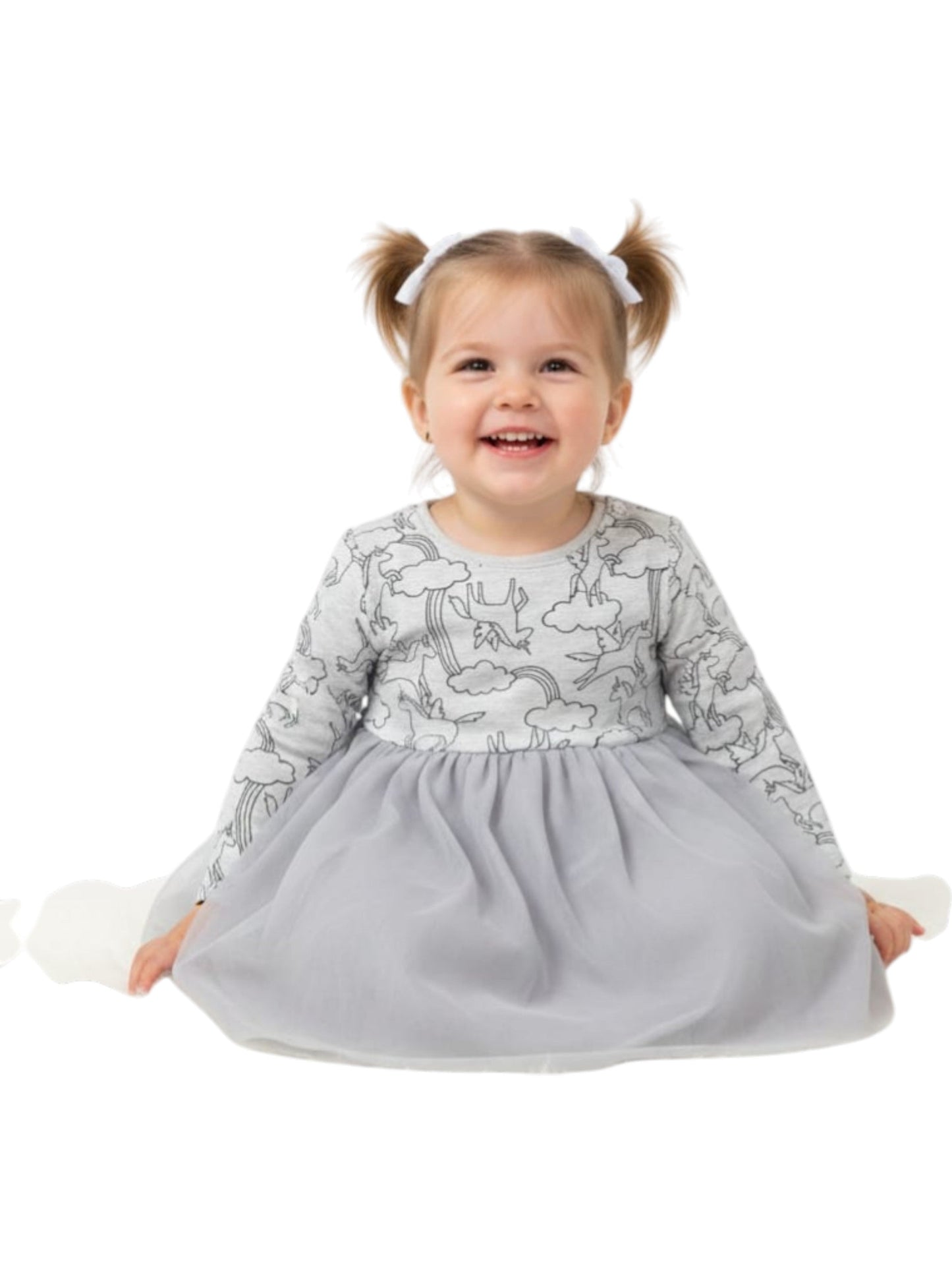Kids Girl's Printed Dress,Light Grey