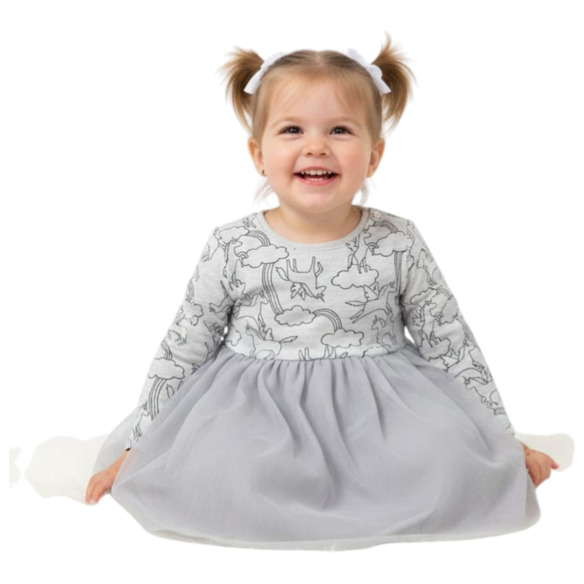 Kids Girl's Printed Dress,Light Grey