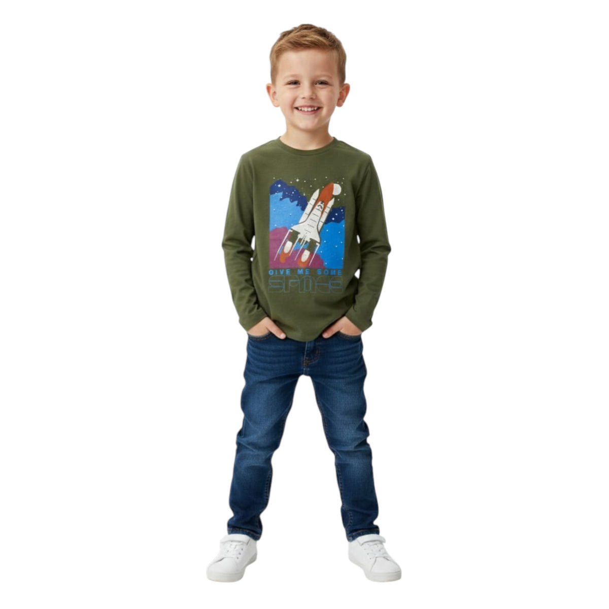 Kids Boy's Graphic Printed Top,Olive