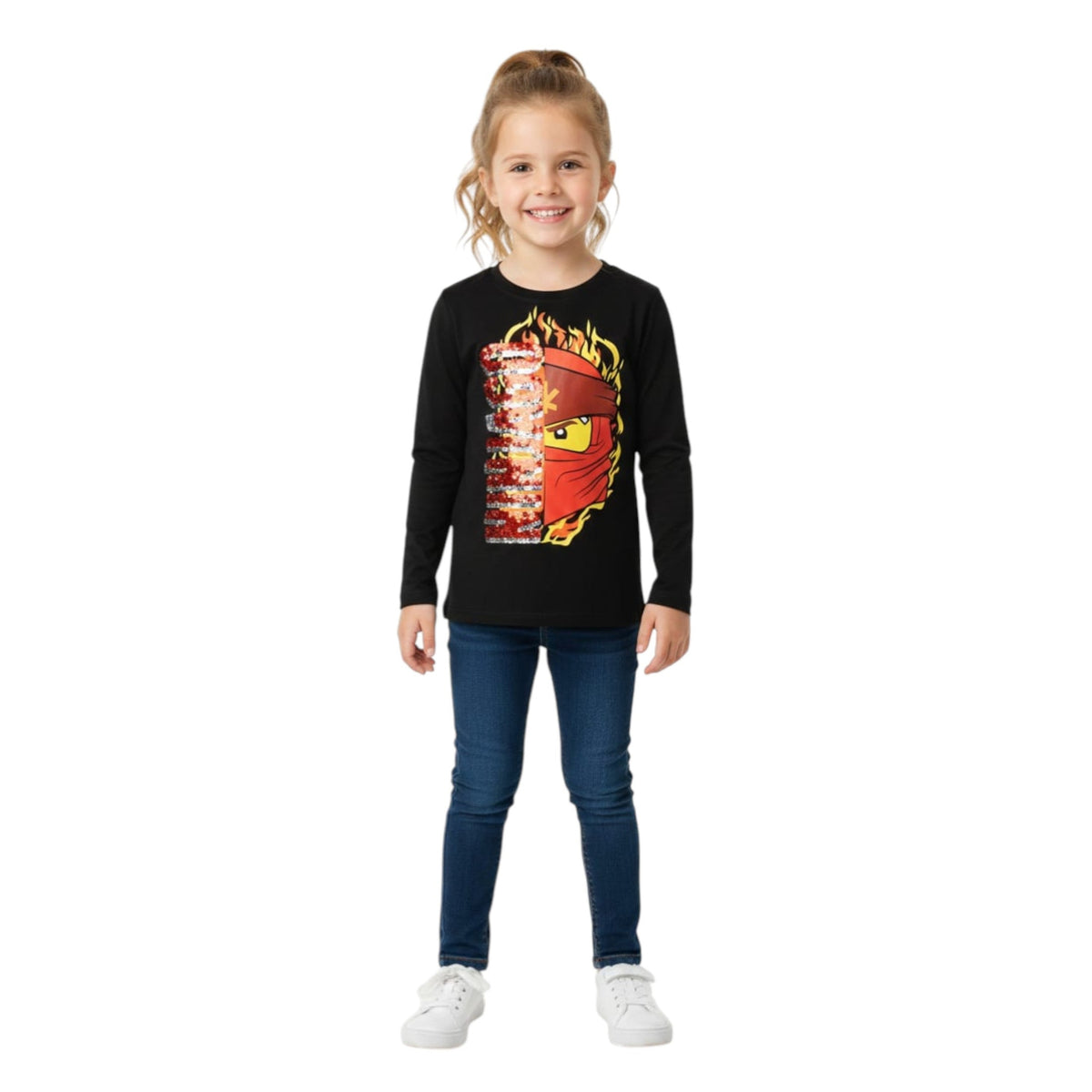 Kids Girl's Graphic Printed Top,Black