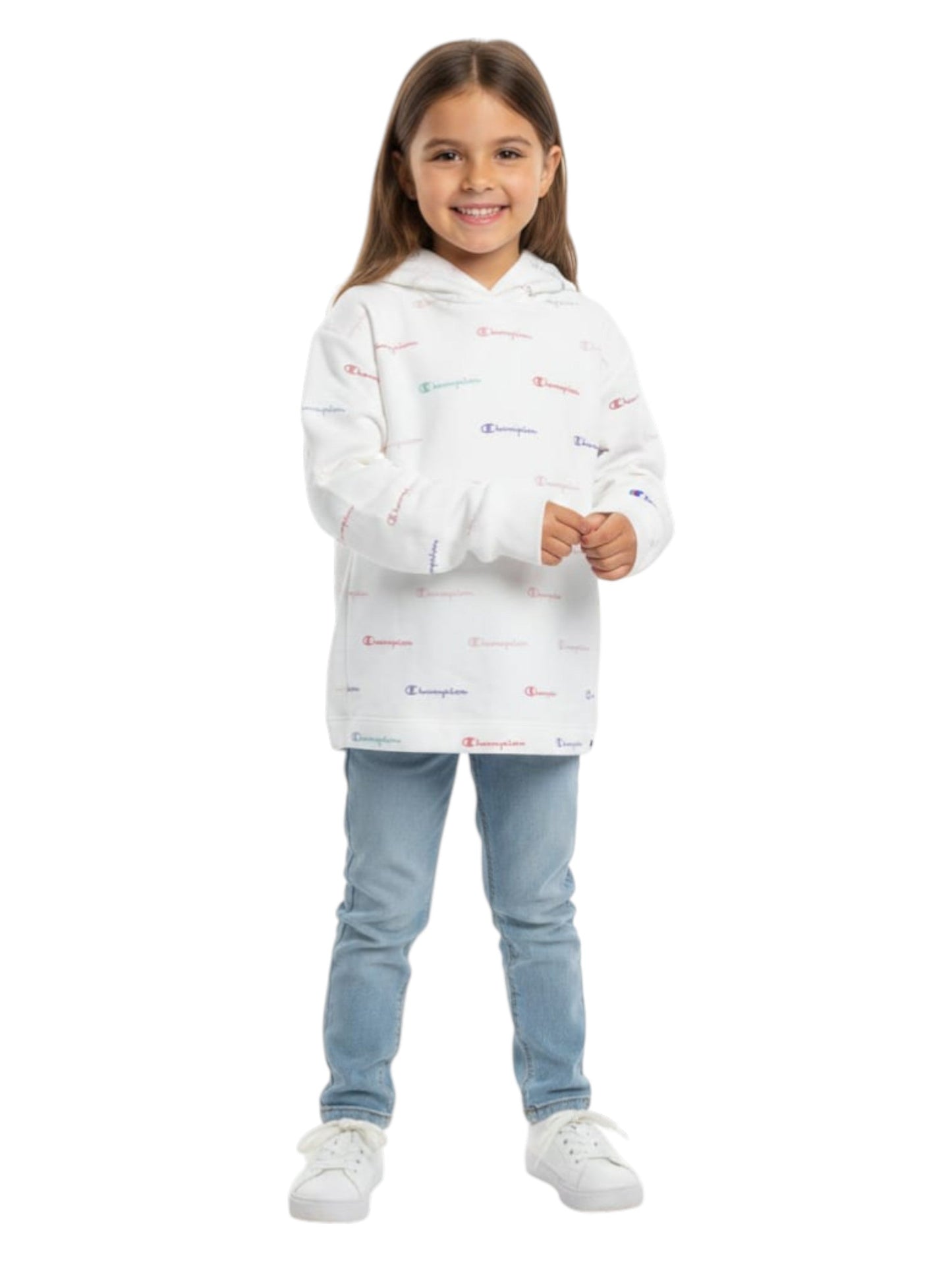 Kids Girl's Brand Logo Printed Hoodie,White