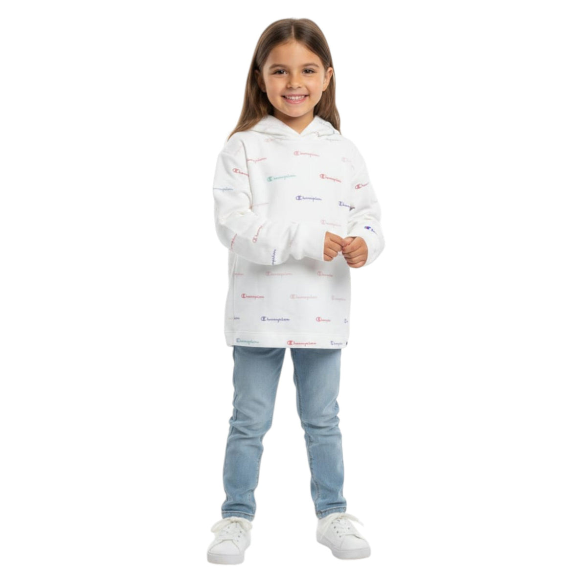 Kids Girl's Brand Logo Printed Hoodie,White