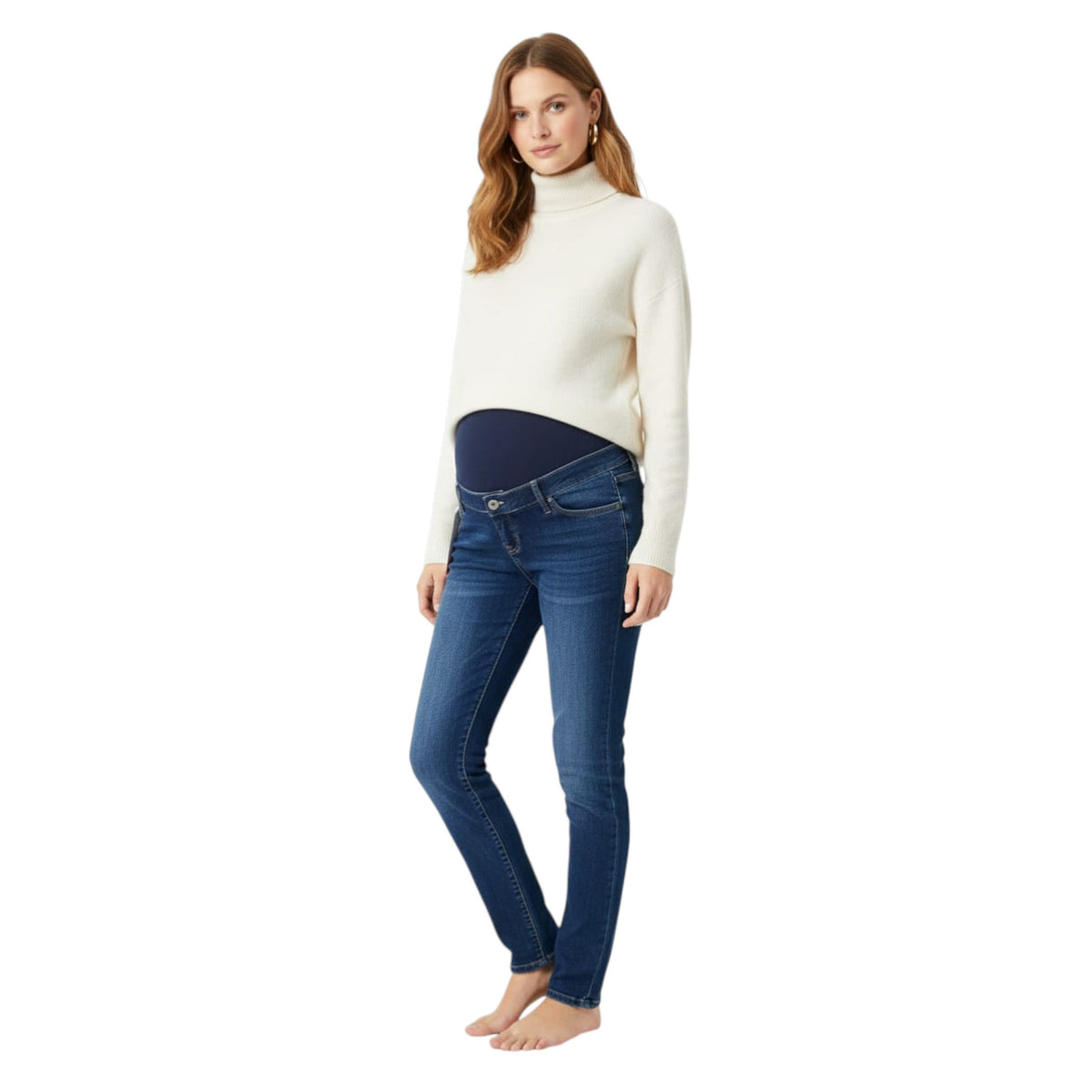 Women's Washed Pregnant Jeans,Navy