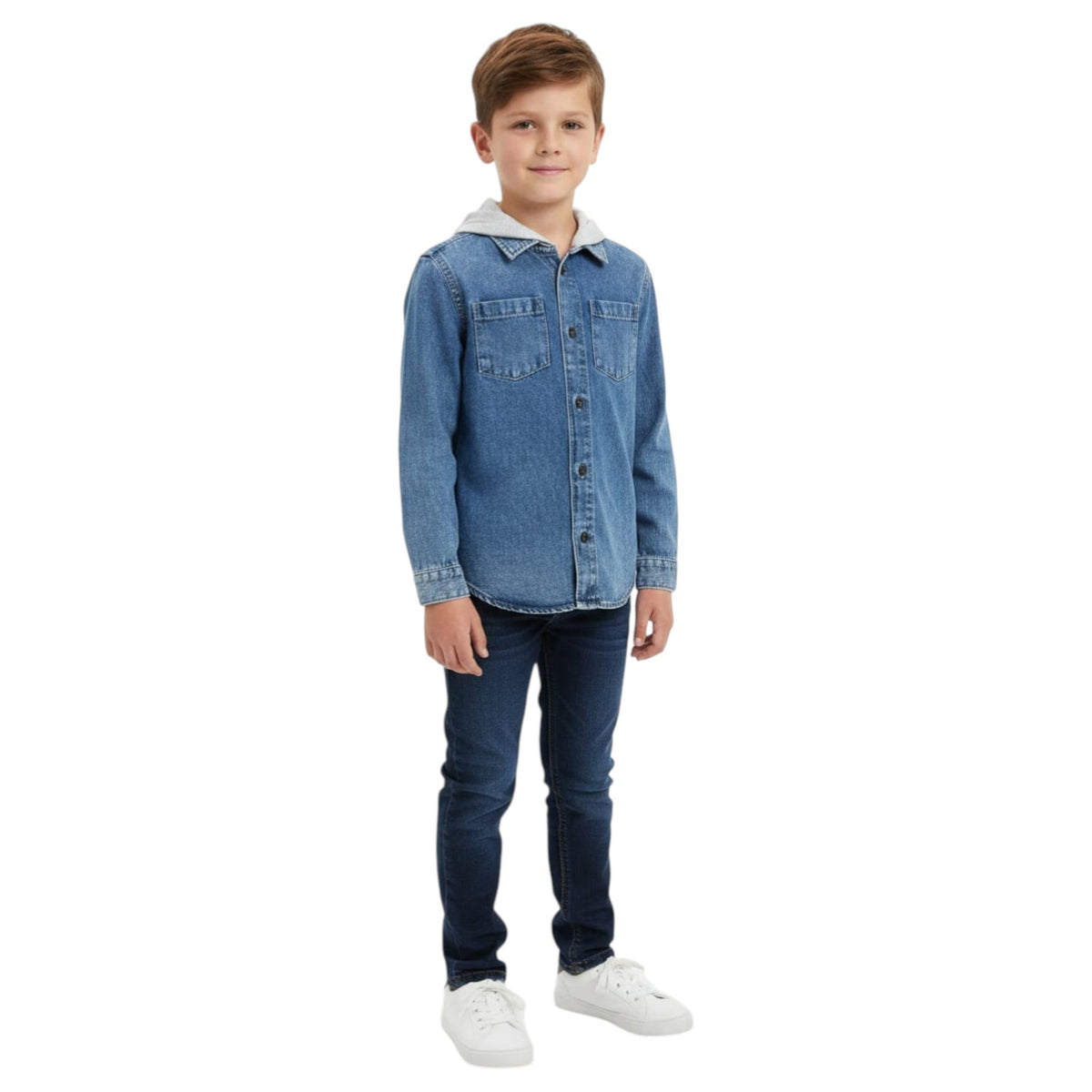 Kids Boy's Plain Solid Denim Chemise,Blue