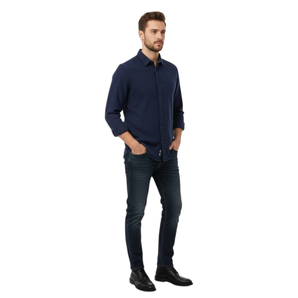 Men's Plain Solid Dress Shirt,Navy