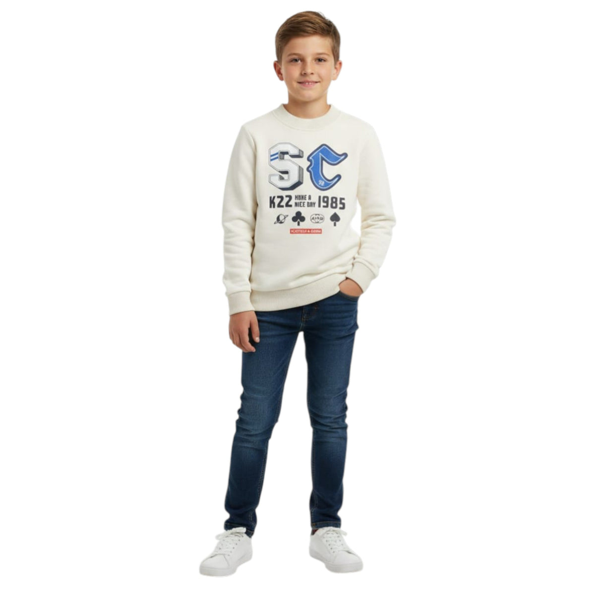 Kids Boy's Printed Sweaters,Light Beige