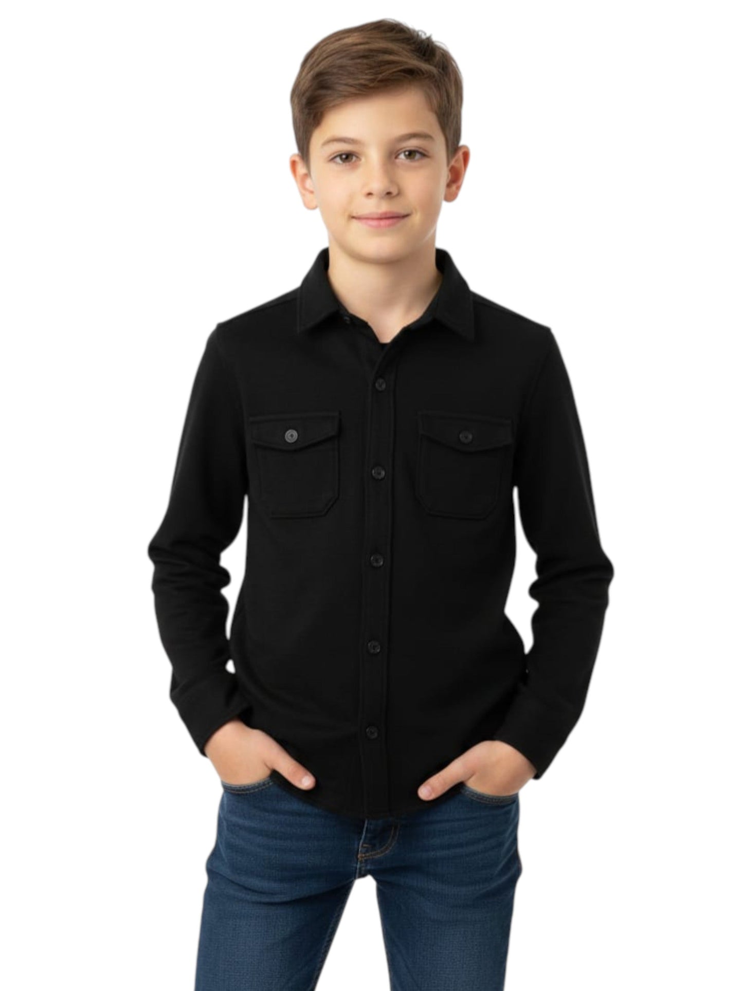 Kids Boy's Plain Solid Chemise,Black