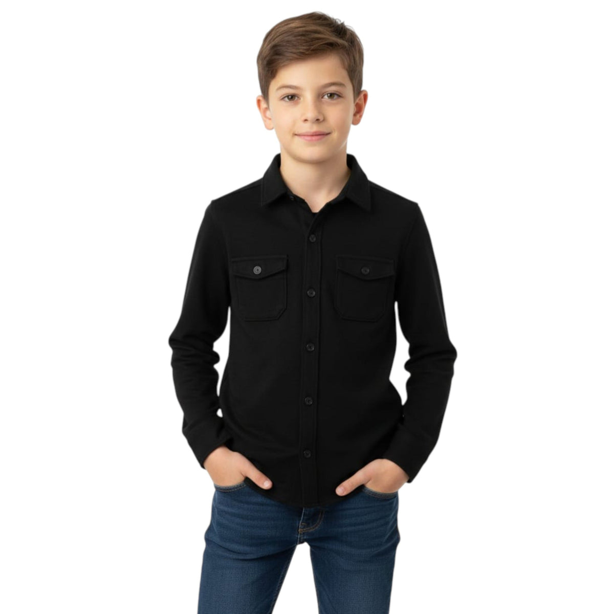 Kids Boy's Plain Solid Chemise,Black