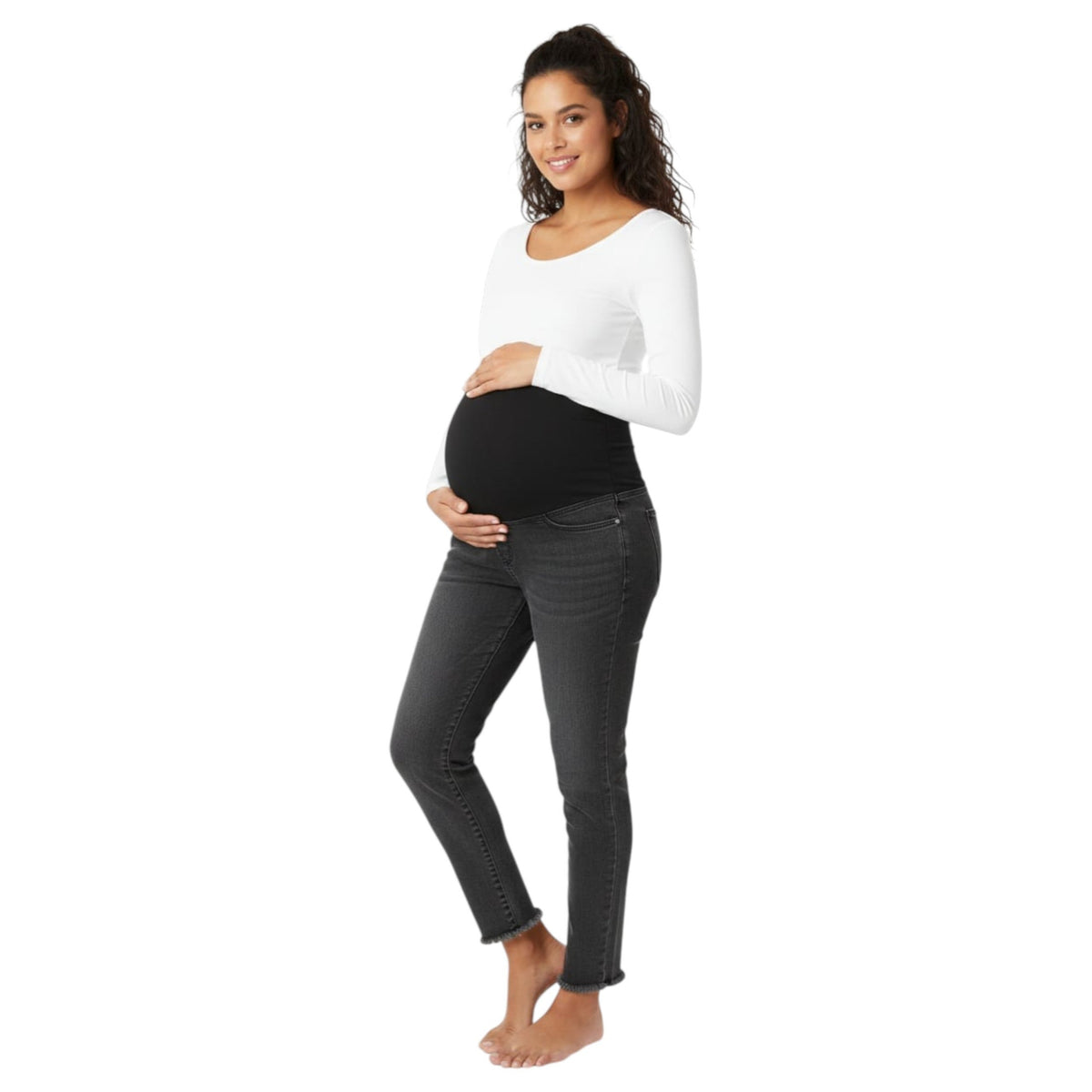 Women's Plain Pregnant Jeans,Dark Grey