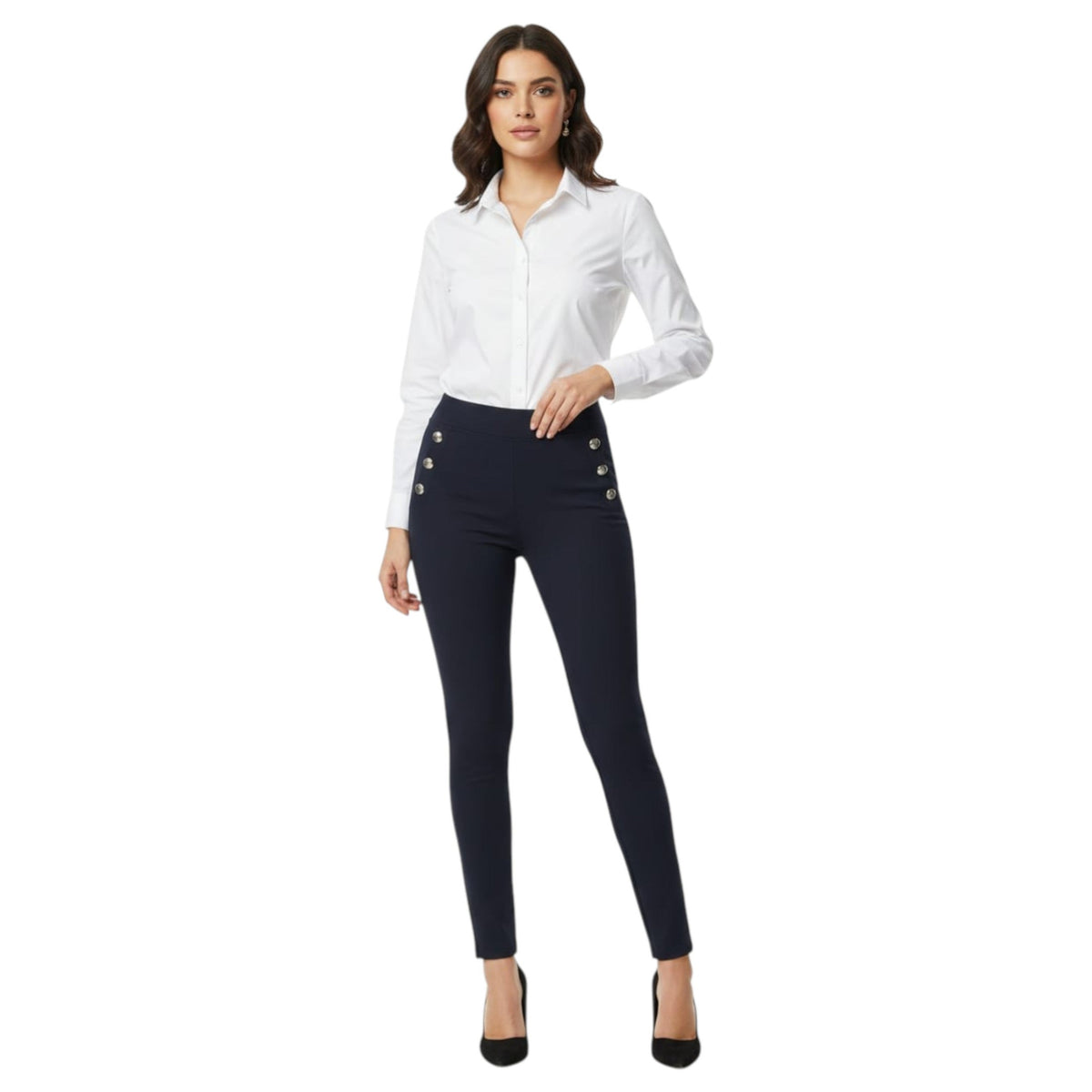 Women's Plain Solid Classic Pant,Navy
