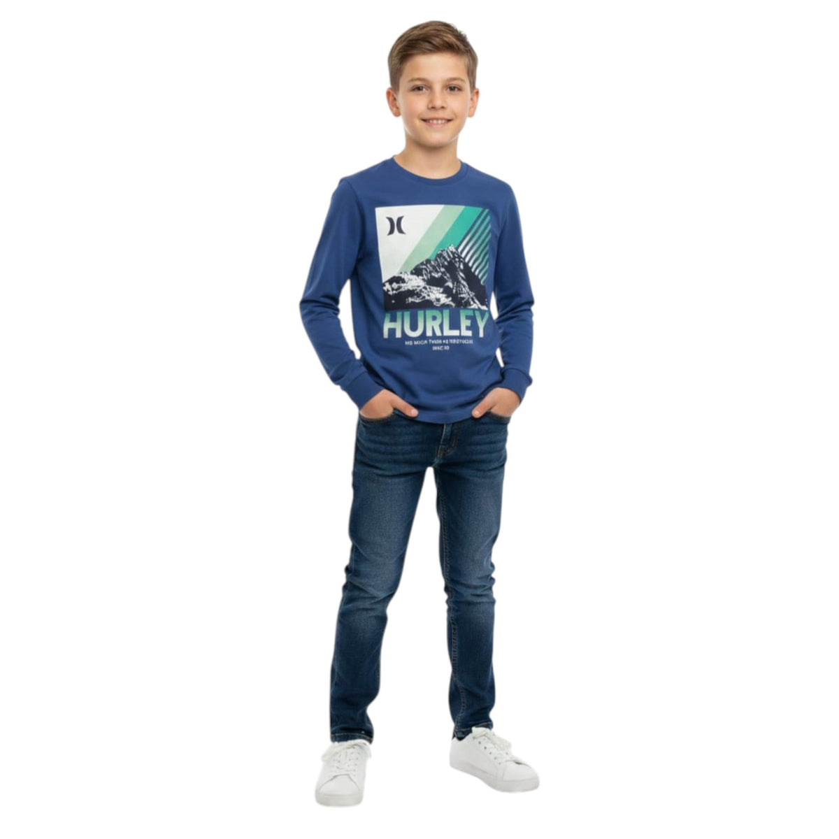 Kids Boy's Brand Logo Printed Top, Light Navy
