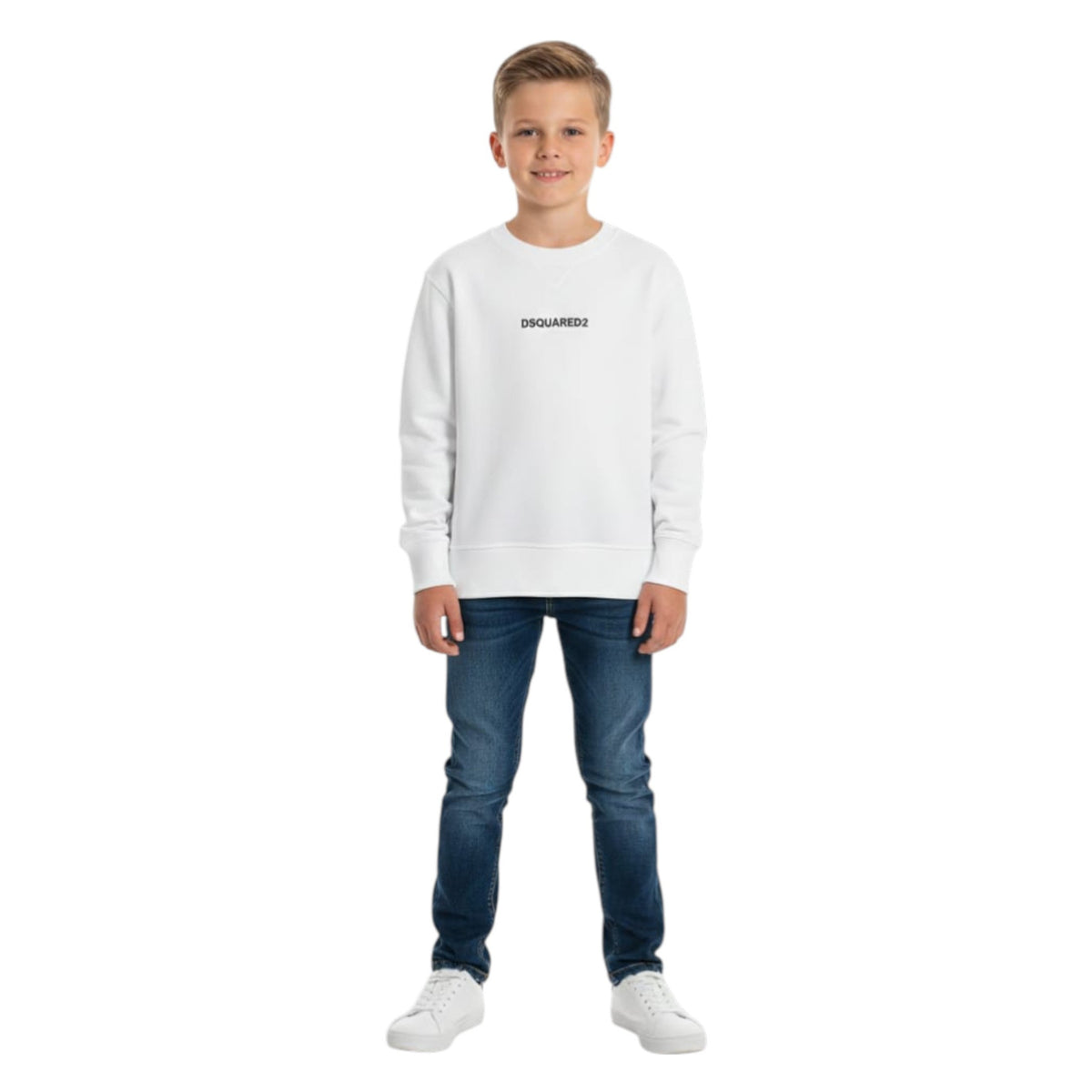 Kids Boy's Brand Logo Printed Sweaters,White