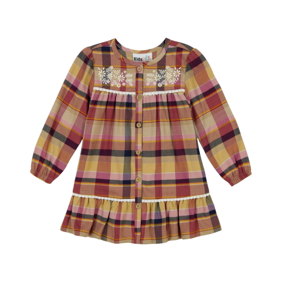 Kids Girl's Plaid Dress,Multi