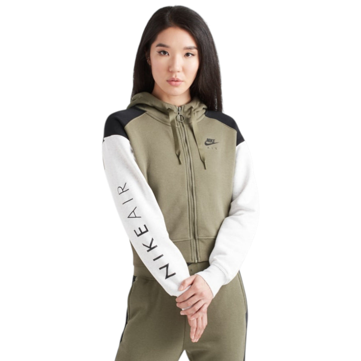 Women's Colorblocked Hoodie,Olive/Light Grey
