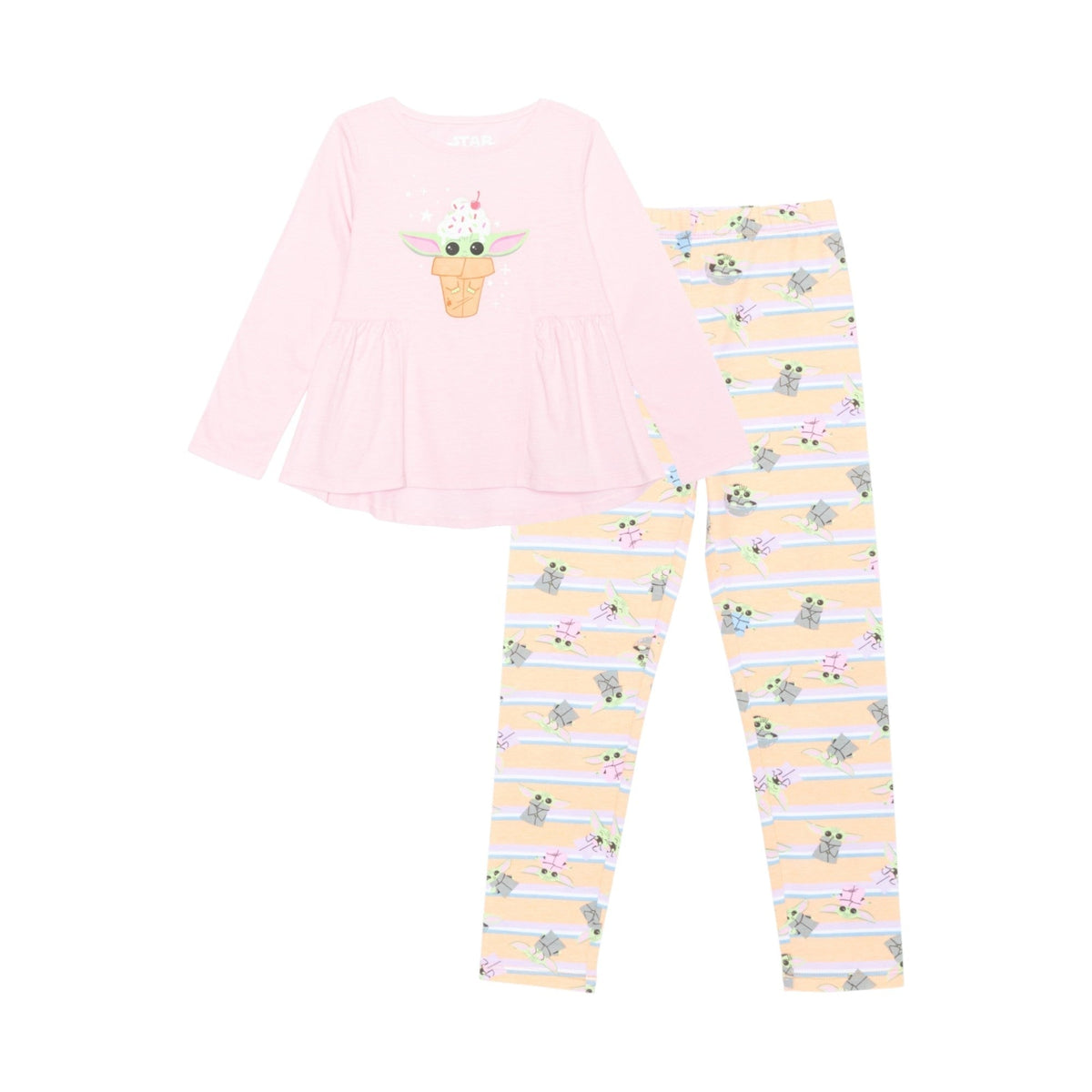 Kids Girl's Printed Pajama Set,Light Pink