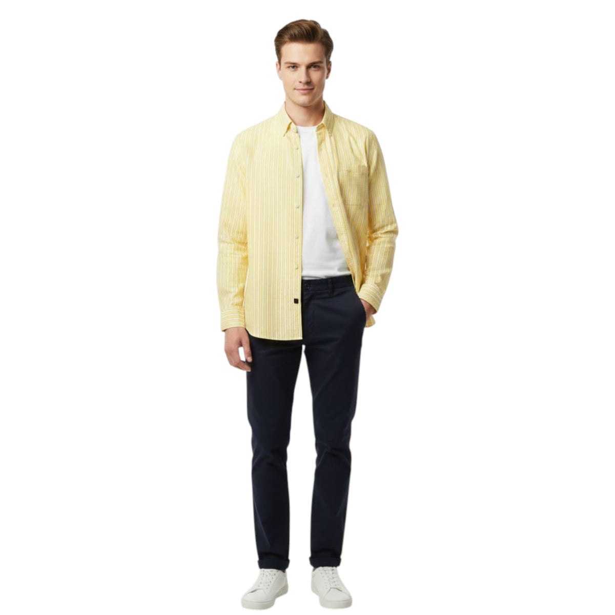 Men's Striped Dress Shirt,Yellow