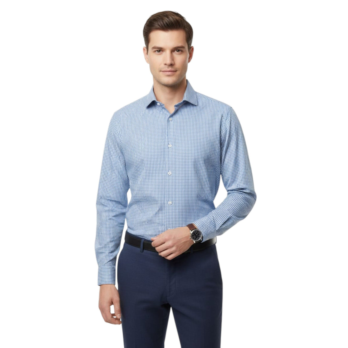 Men's Plaid Dress Shirt,Blue