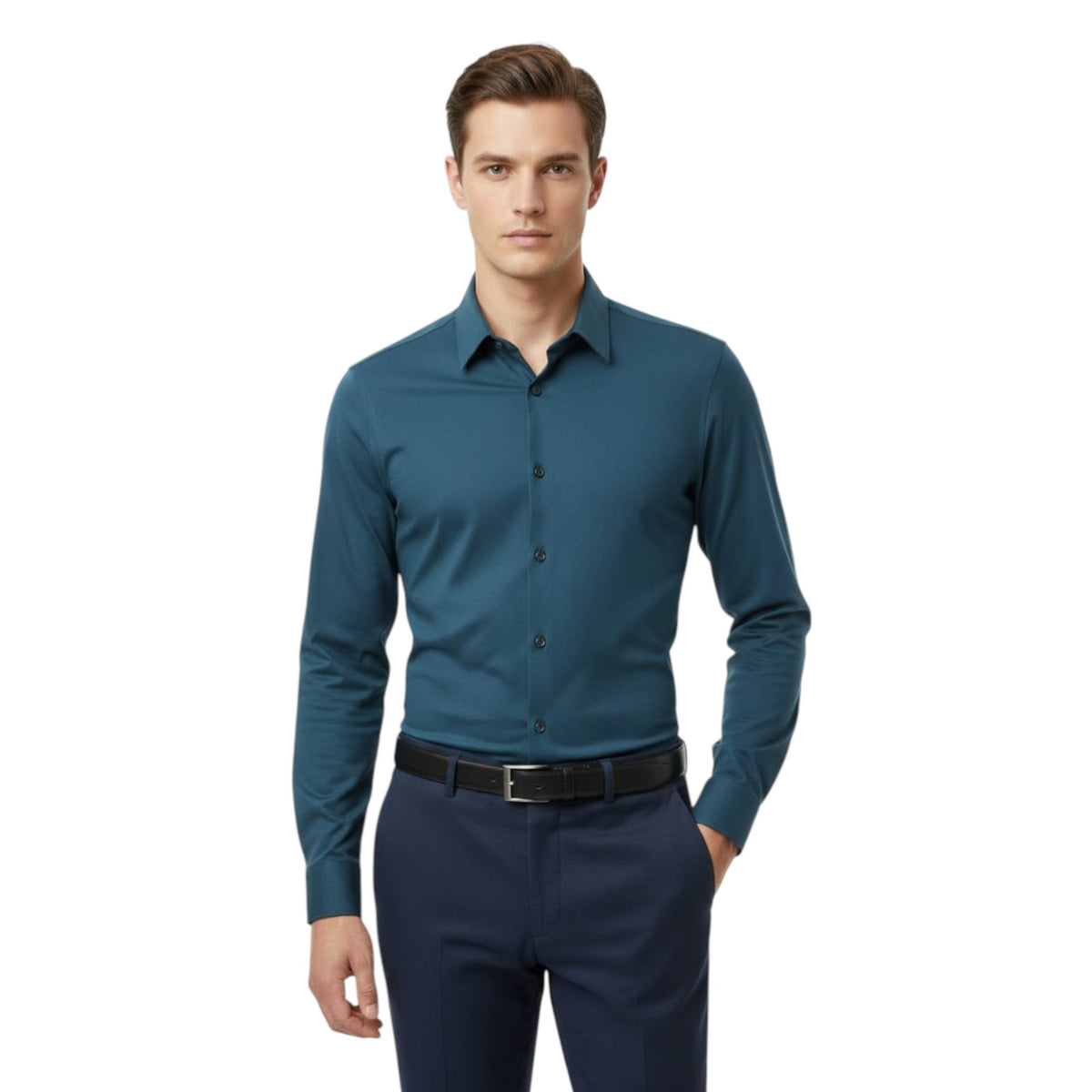 Men's Plain Solid Dress Shirt,Navy