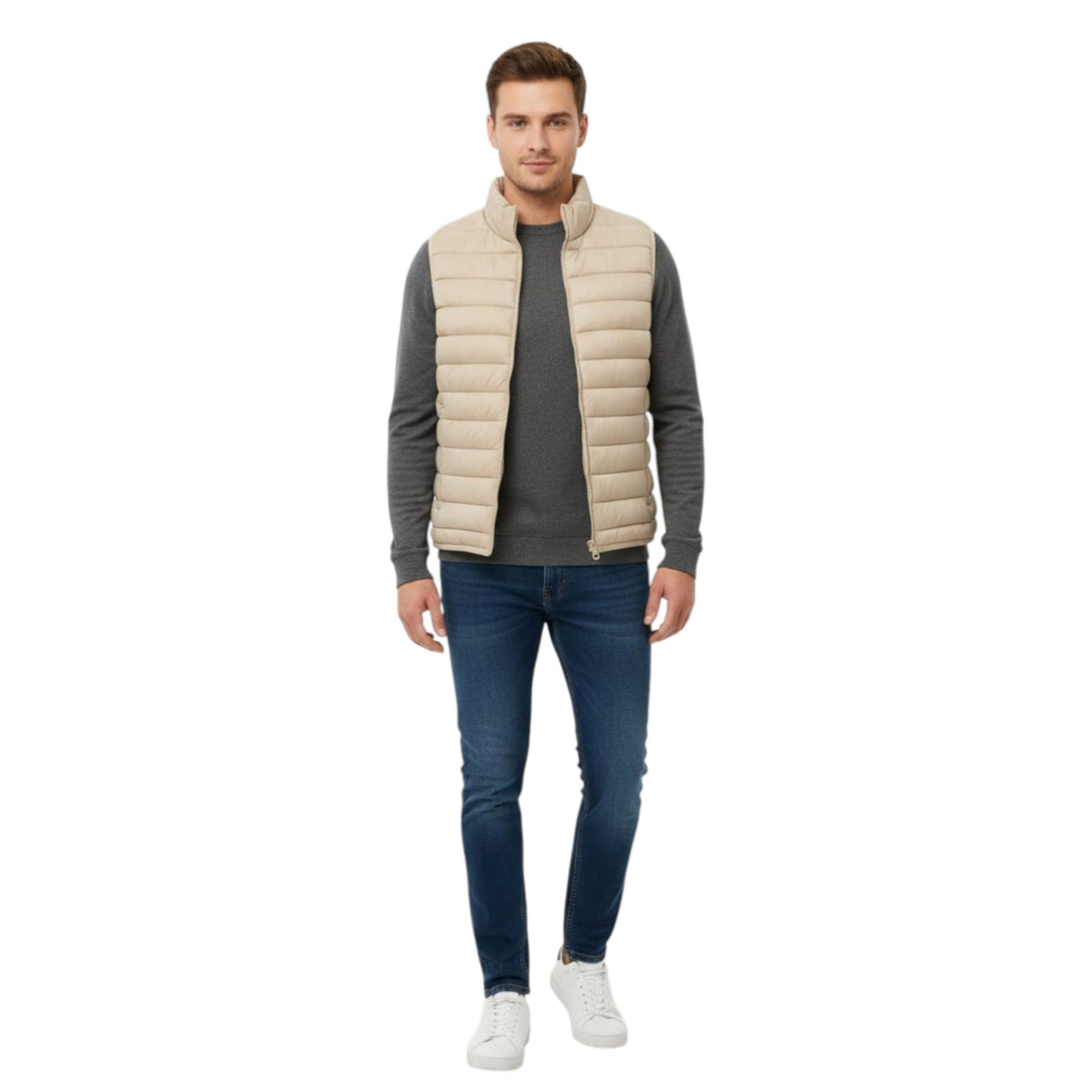 Men's Quilted Vest,Beige