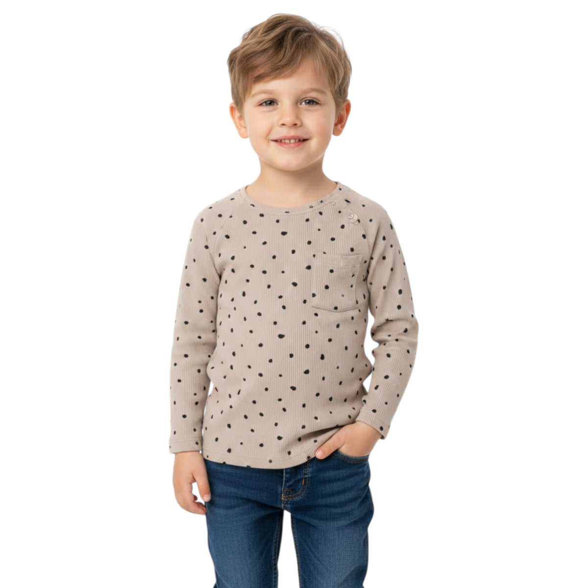 Kids Boy's Printed Top,Drak Beige