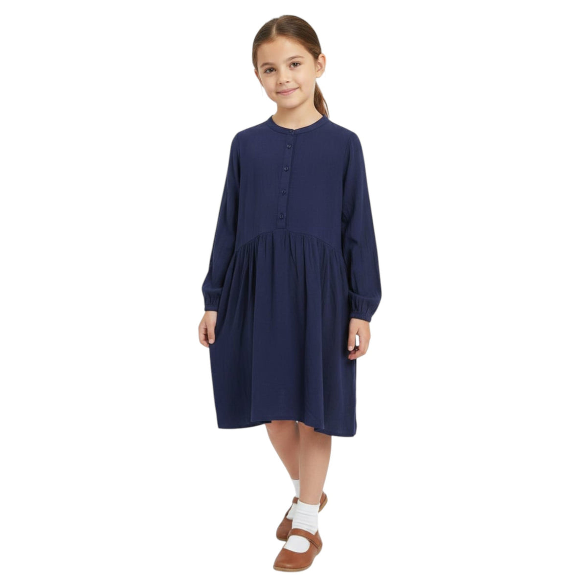 Kids Girl's Plain Solid Dress,Navy