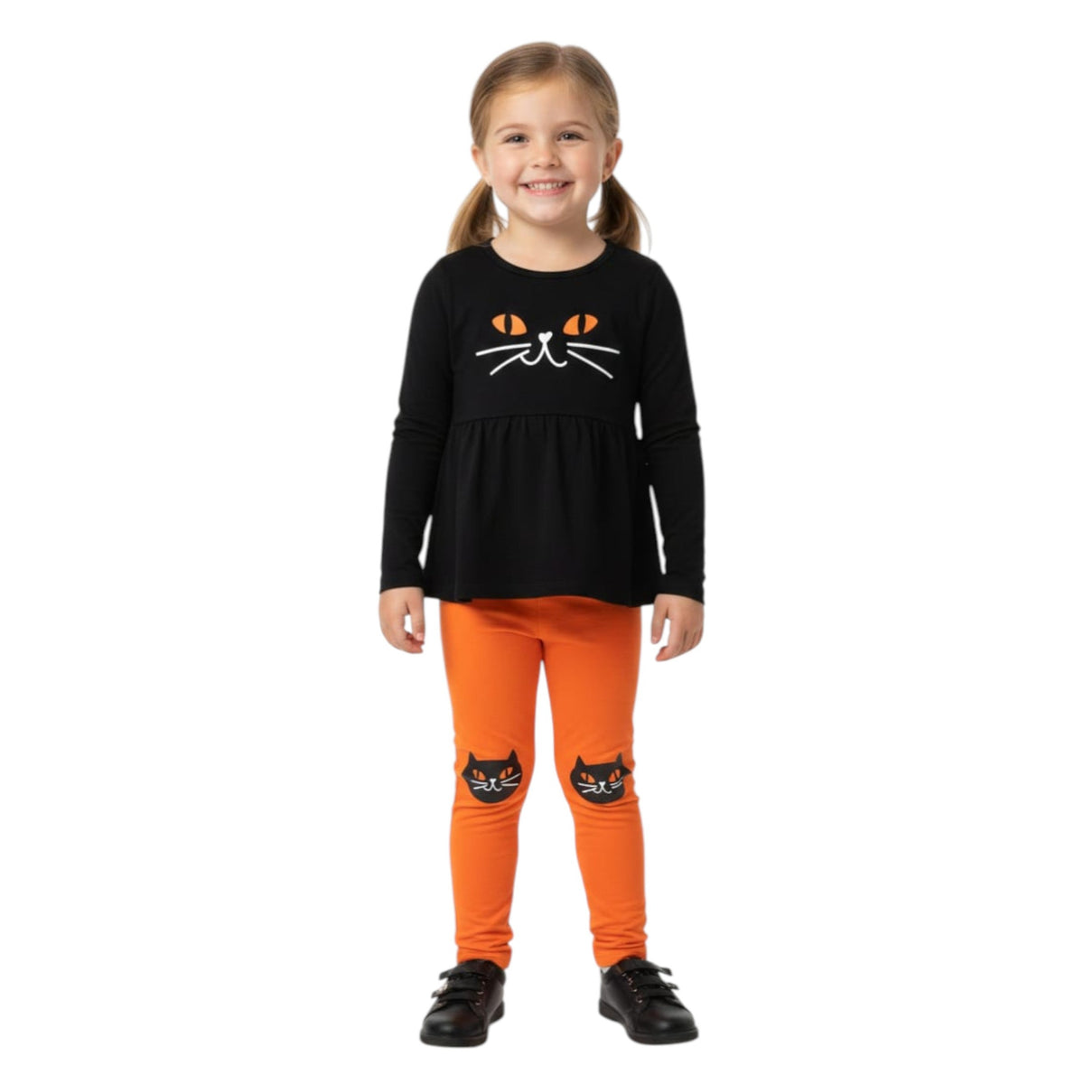 Kids Girl's Printed Pajama Set,Black/Orange