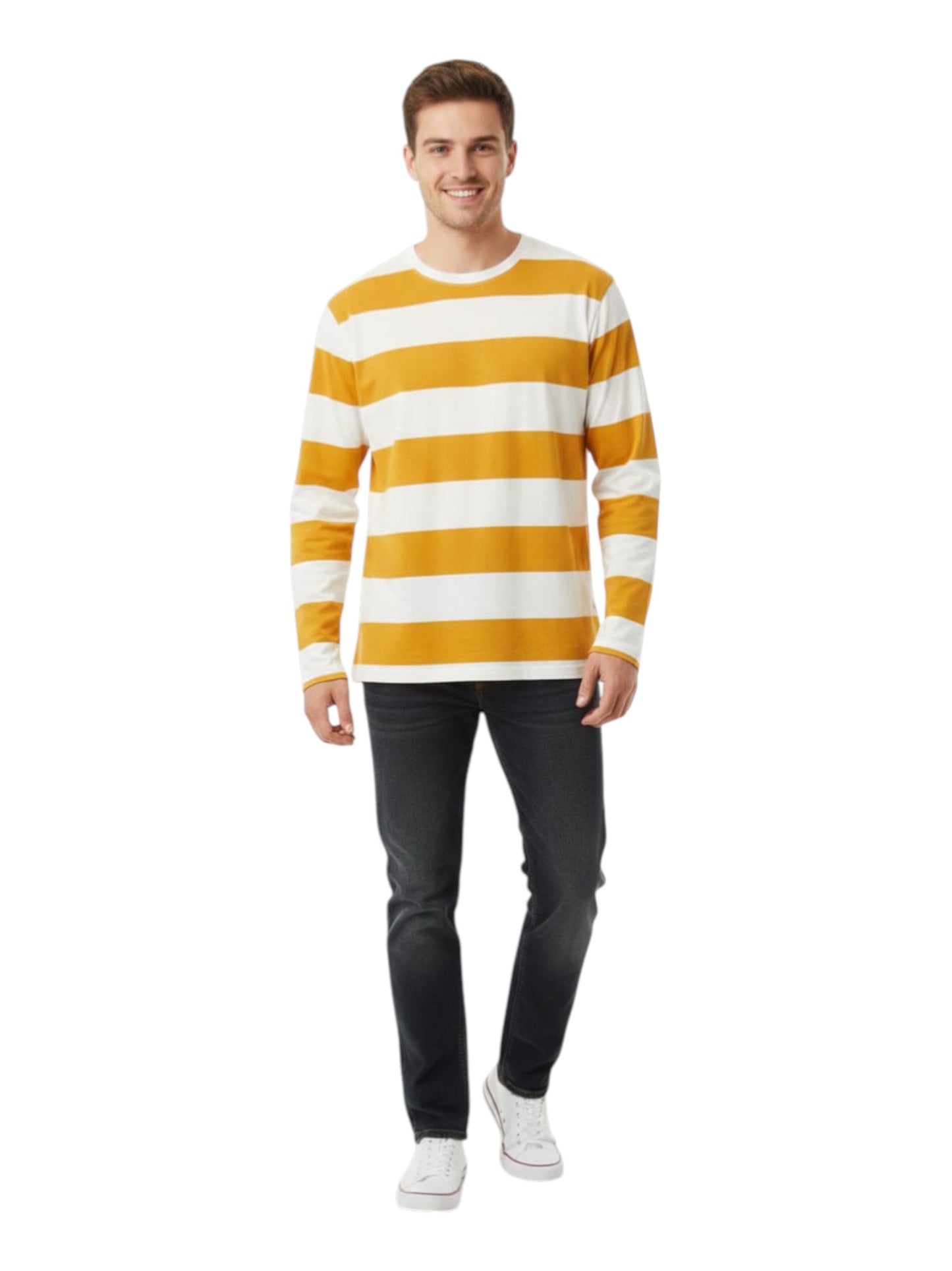 Men's Striped Top,Light Beige/Yellow