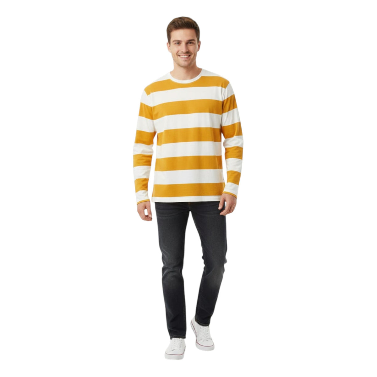 Men's Striped Top,Light Beige/Yellow