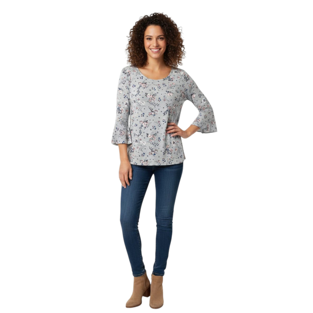 Women's Floral Printed Top,Grey