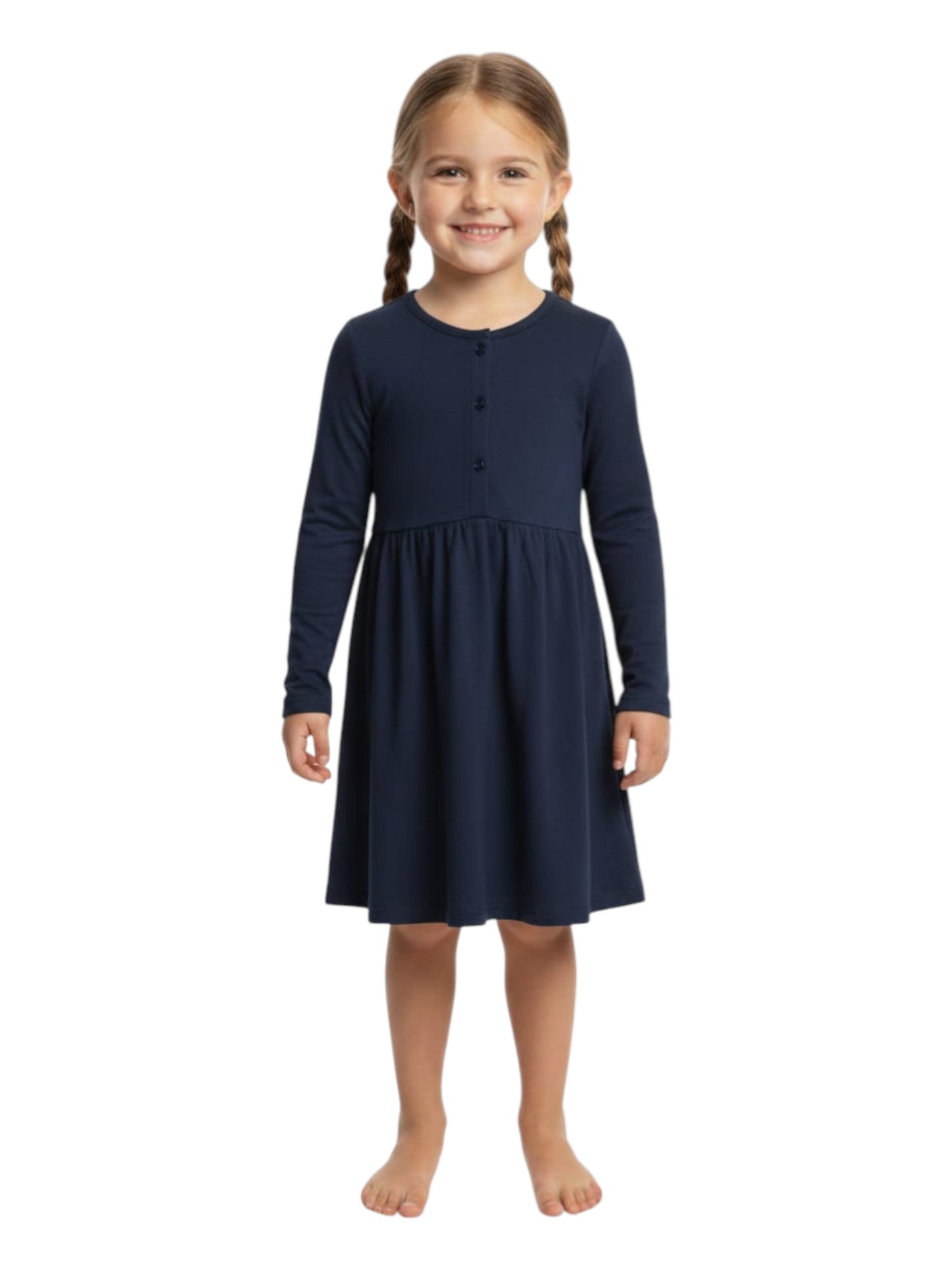 Kids Girl's Plain Solid Dress,Navy