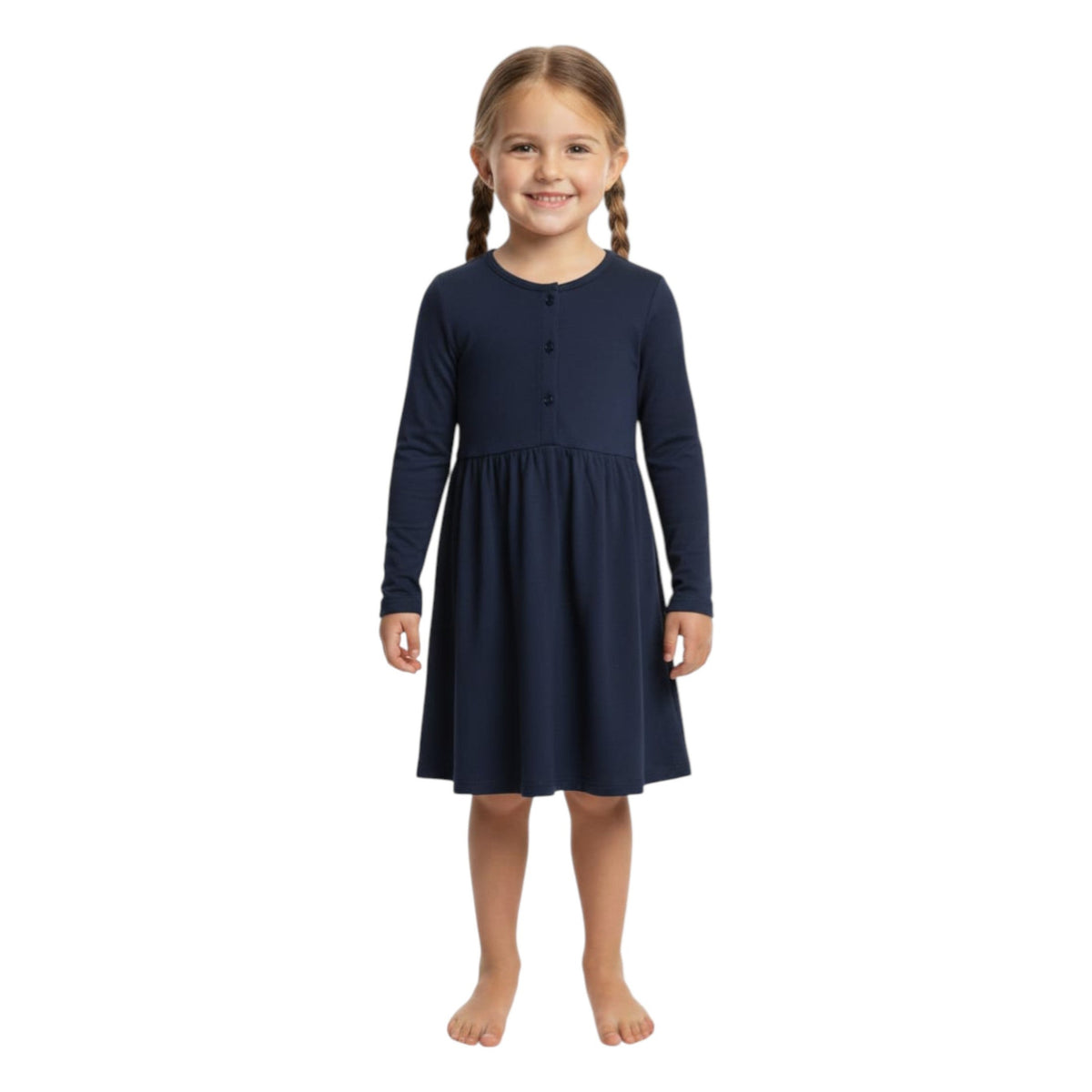 Kids Girl's Plain Solid Dress,Navy