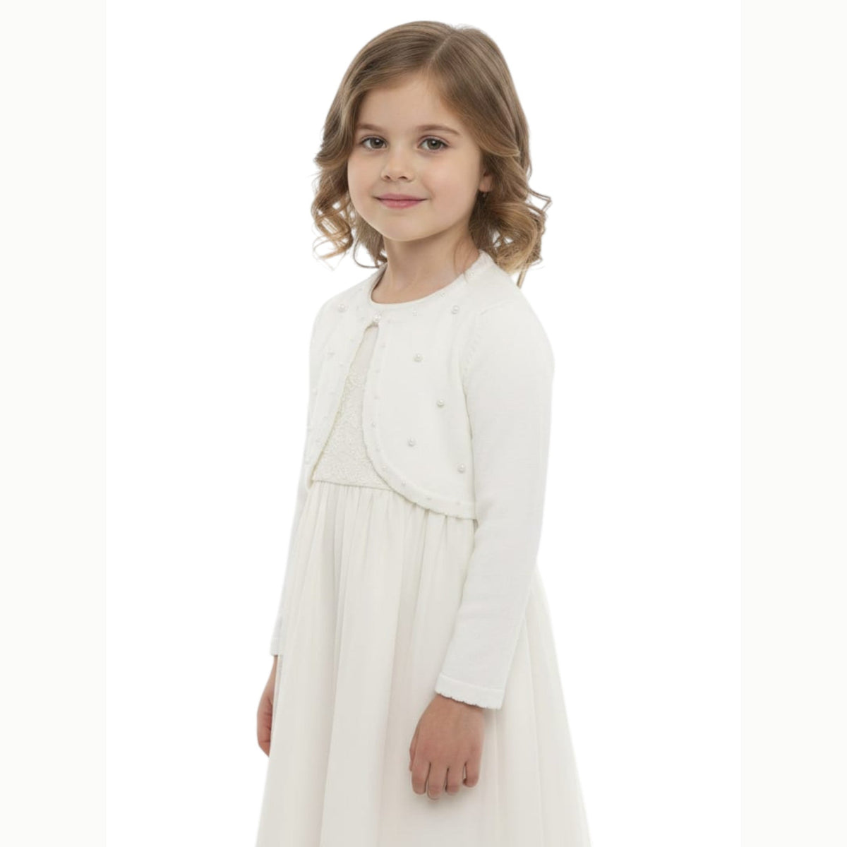 Kids Girl's Pearls Printed Cardigan,White