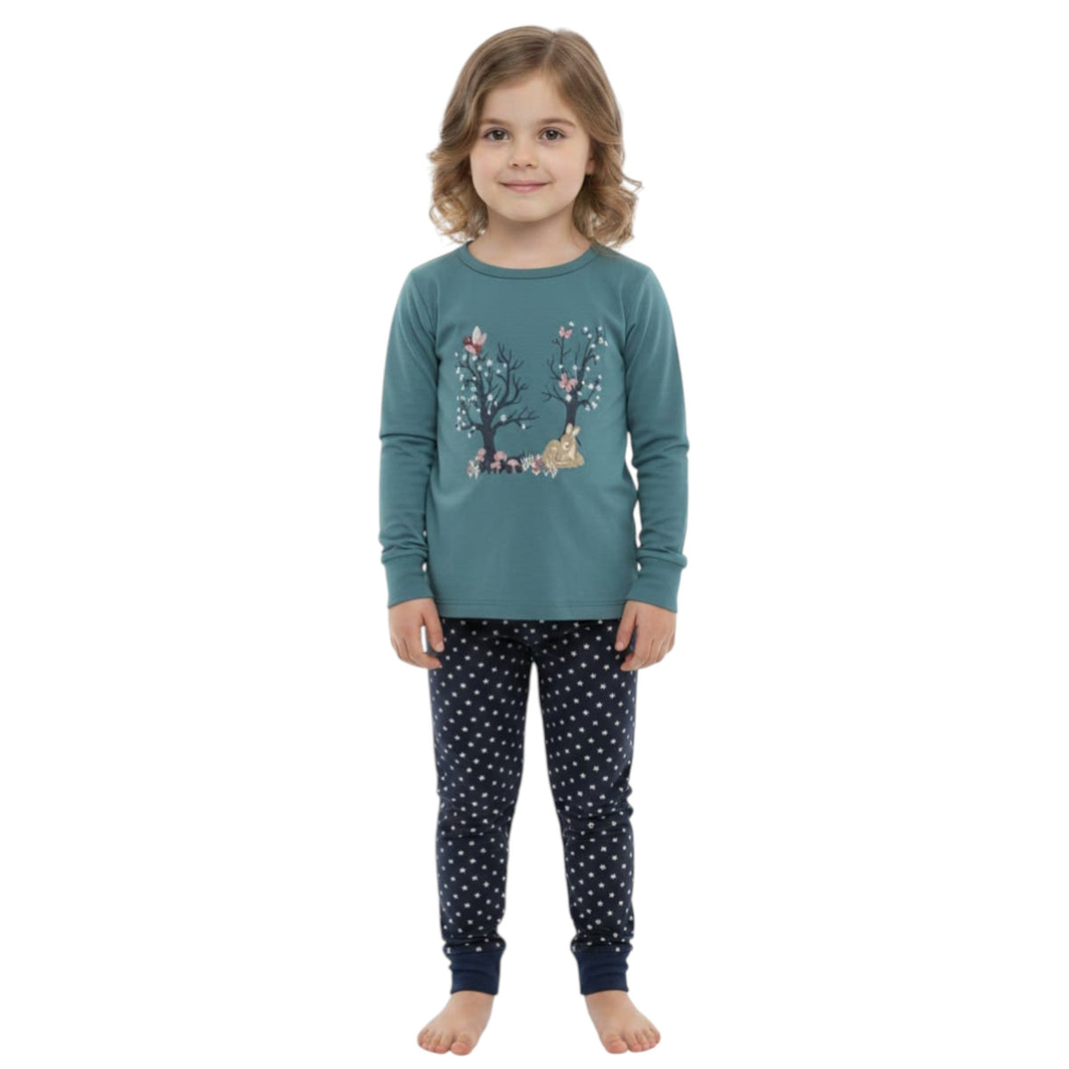 Kids Girl's Printed Pajama Set,Light Navy