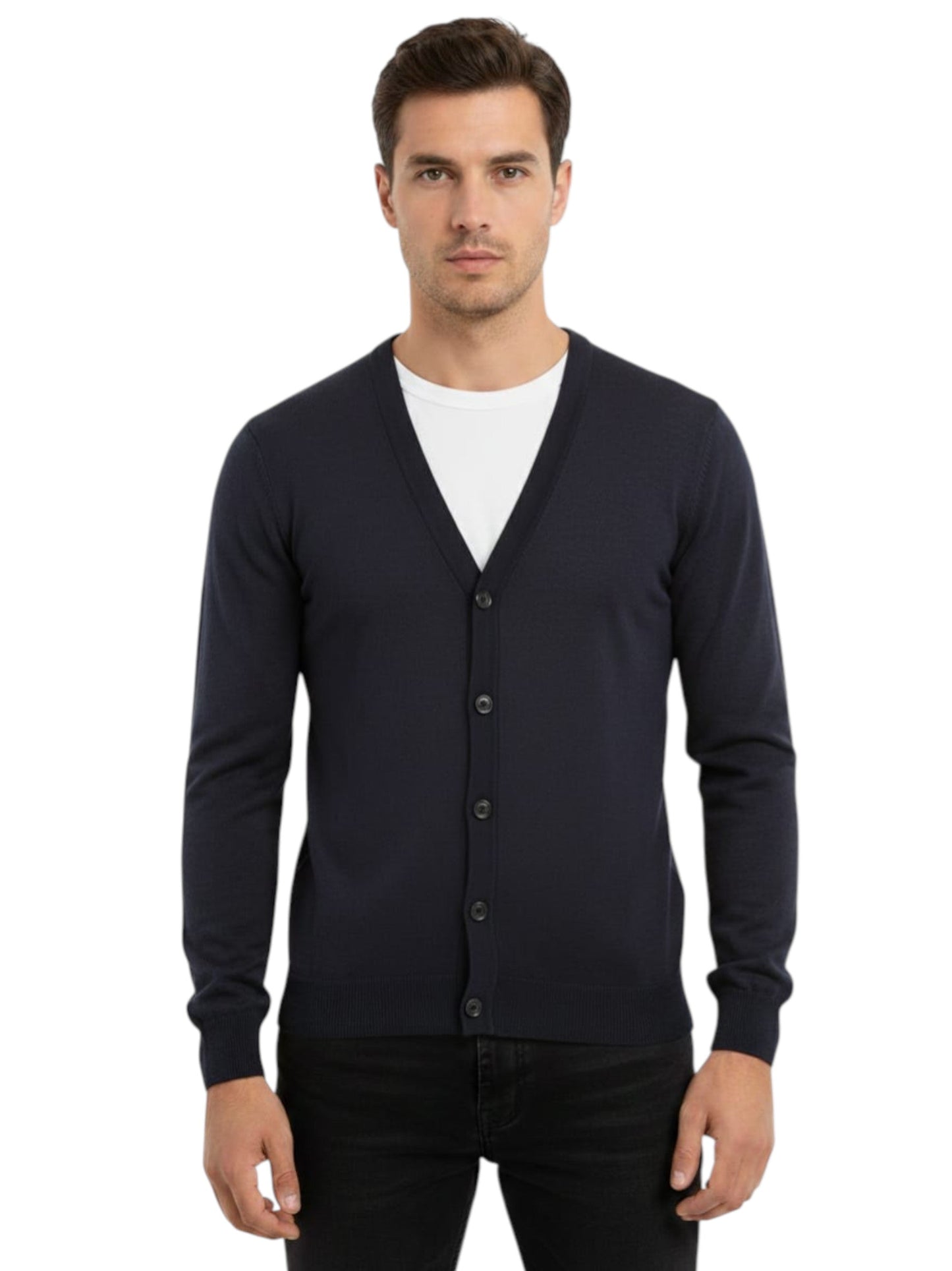 Men's Plain Solid Cardigan,Navy