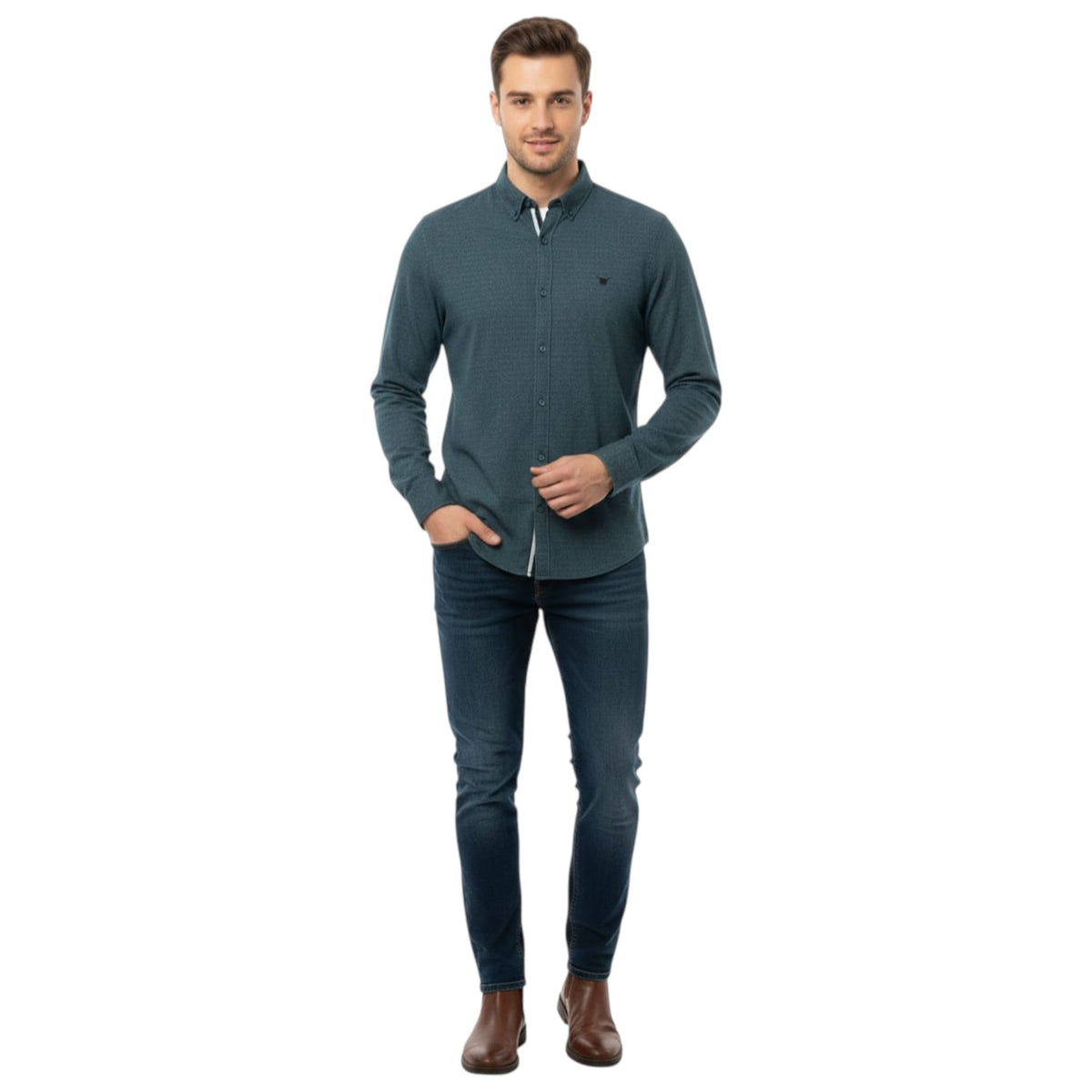 Men's Plain Solid Dress Shirt,Navy