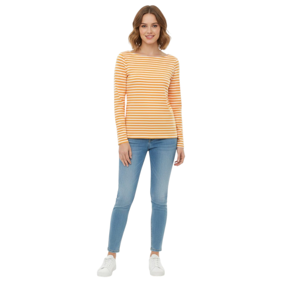 Women's Striped Top,White/Orange