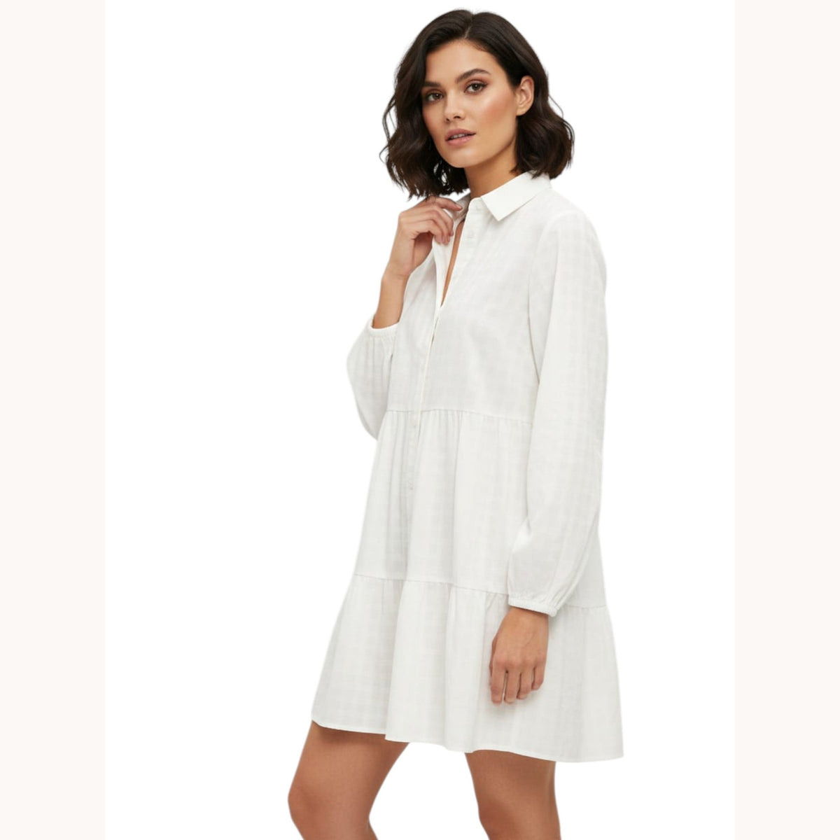 Women's Plaid Dress,Light Yellow/White