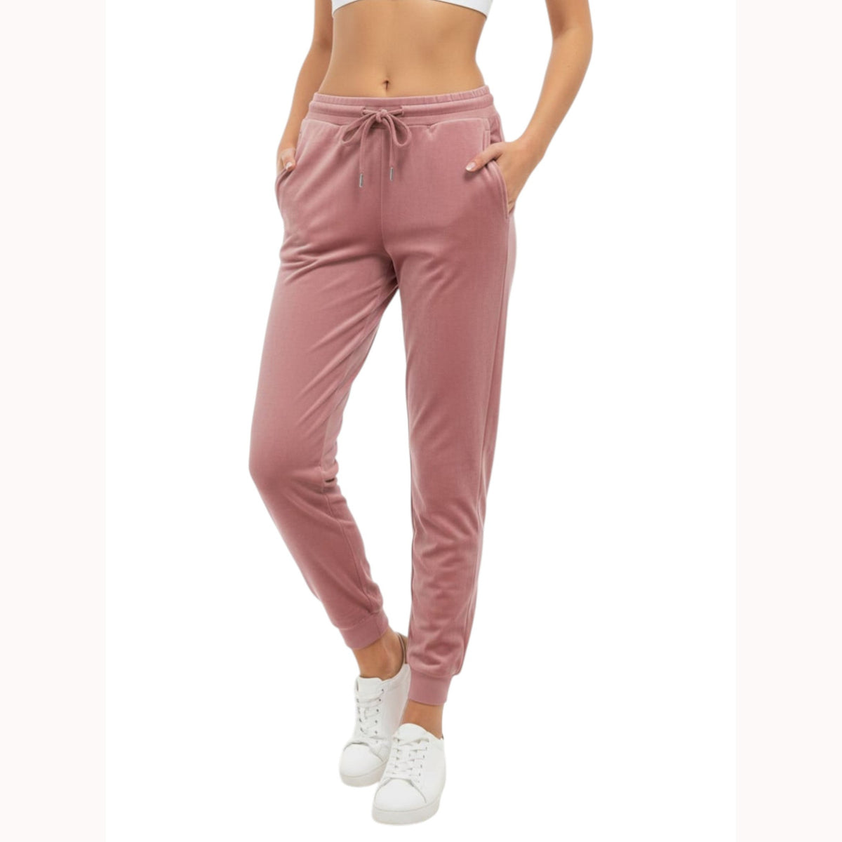 Women's Plain Solid Velvet Pant,Dark Pink
