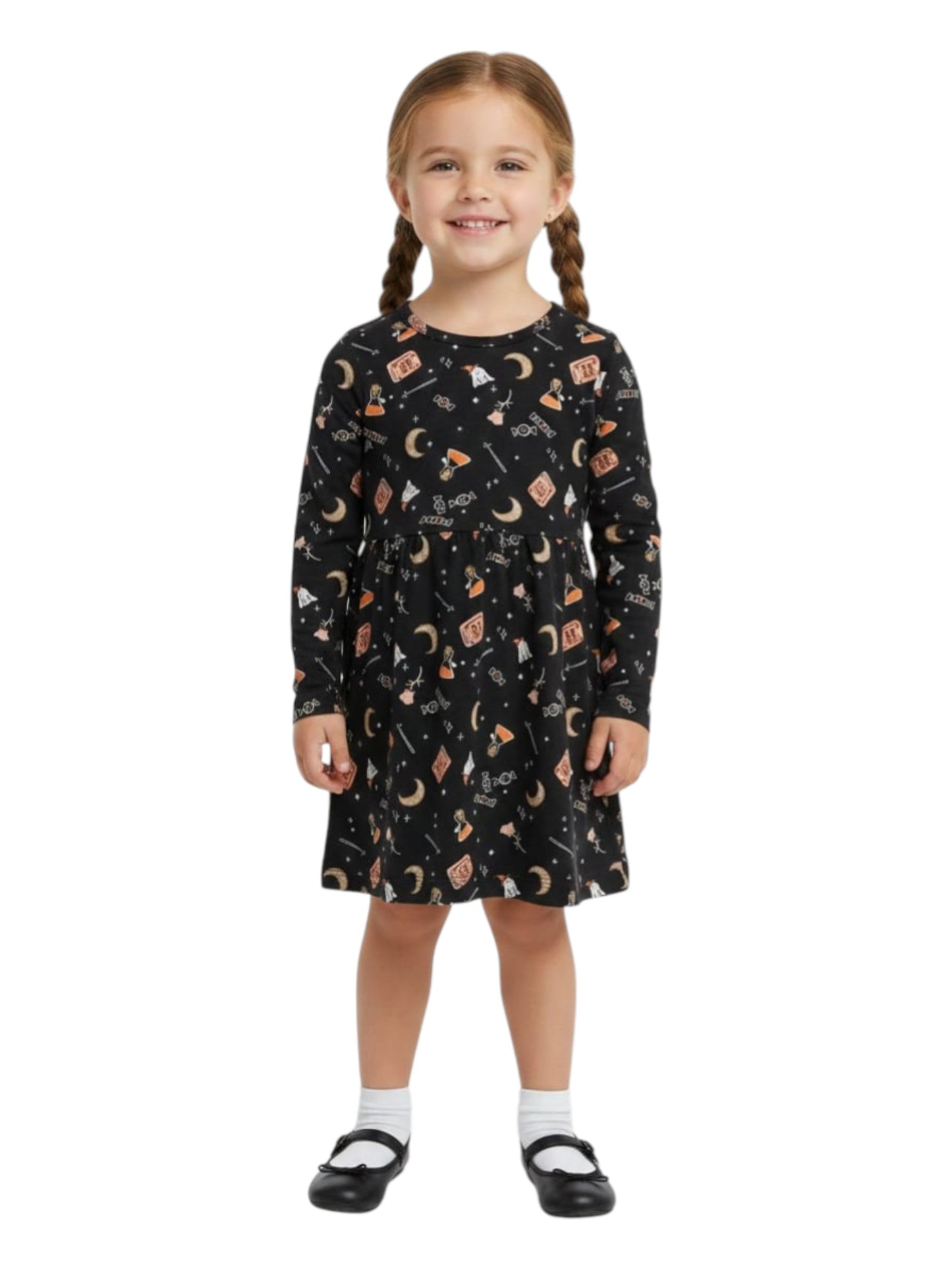 Kids Girl's Printed Dress,Dark Grey
