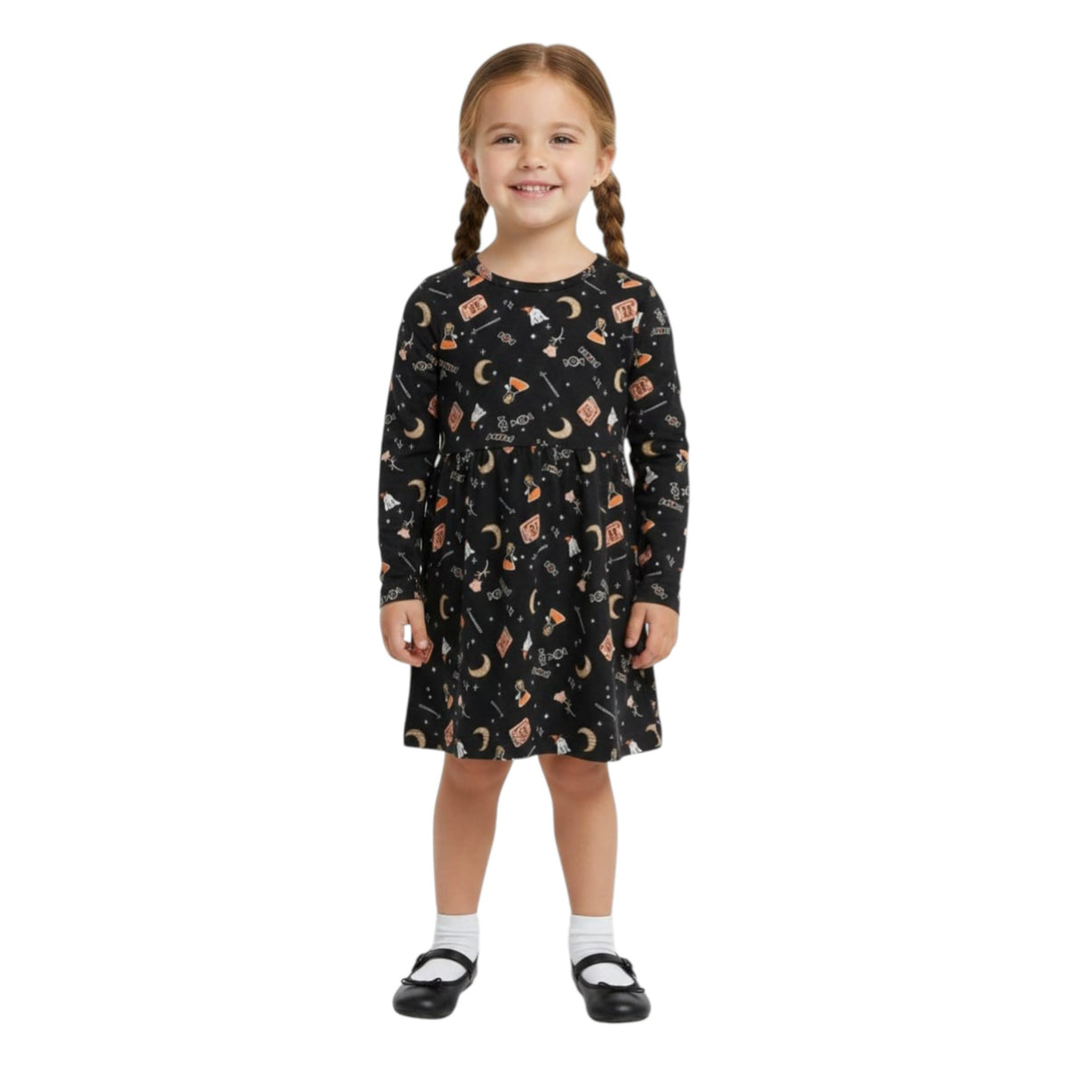 Kids Girl's Printed Dress,Dark Grey