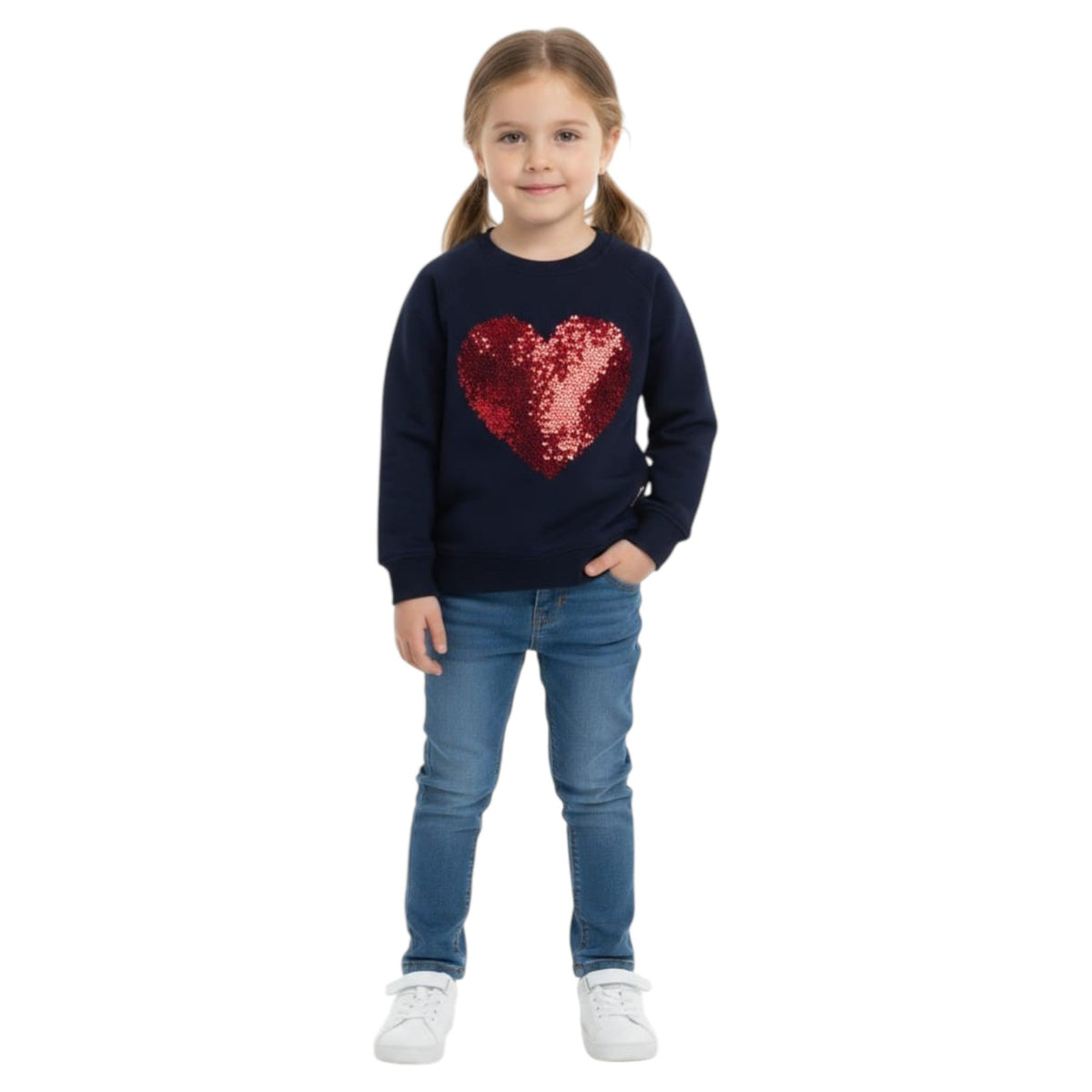 Kids Girl's Heart Printed Sweaters,Navy