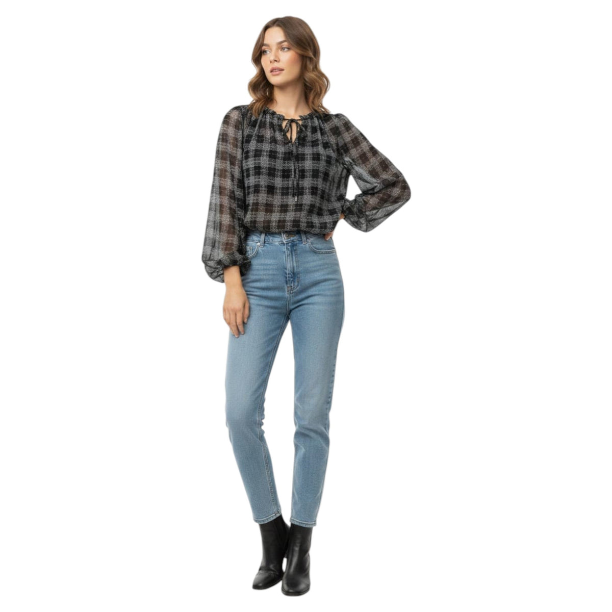 Women's Printed Top,Black/White
