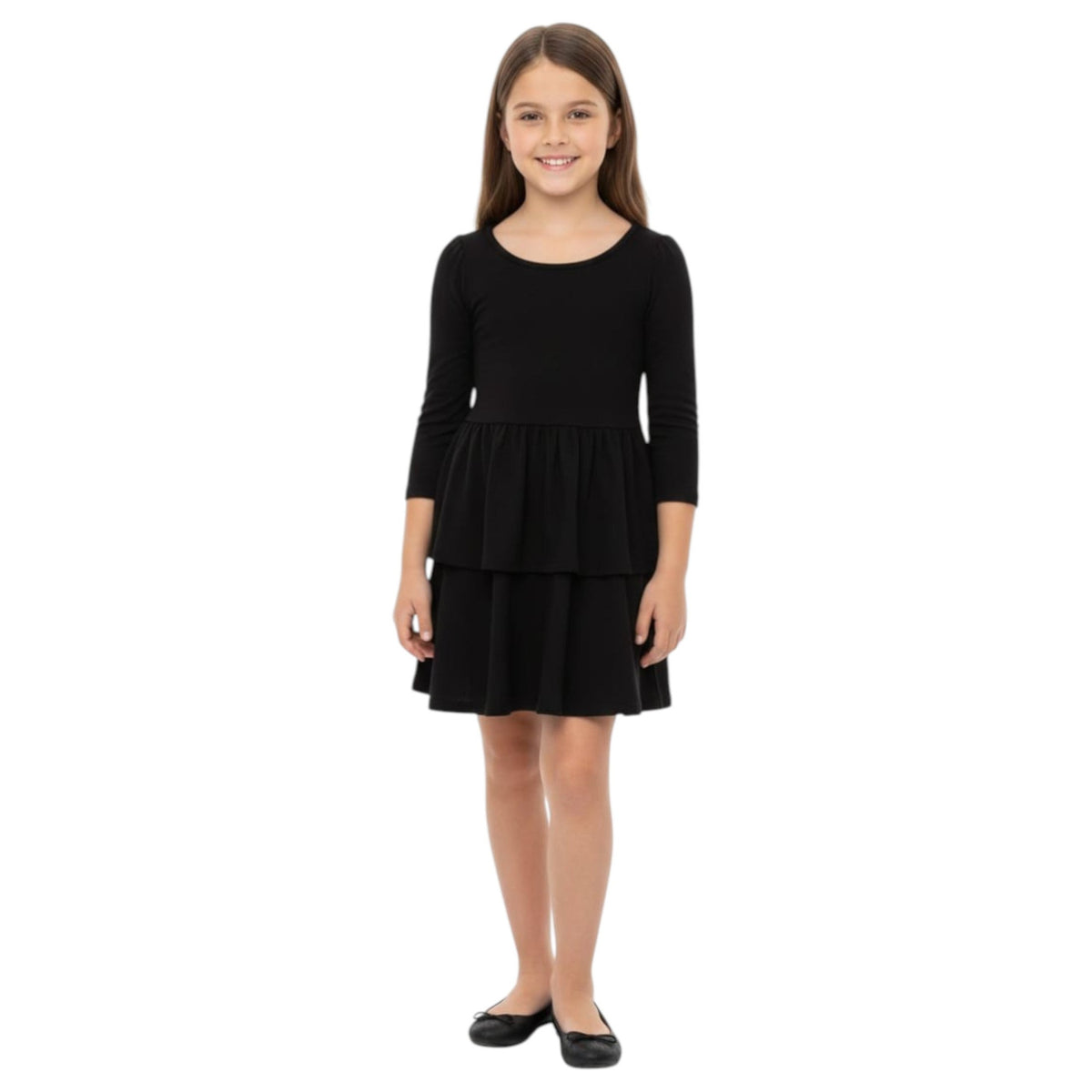 Kids Girl's Plain Solid Dress,Black