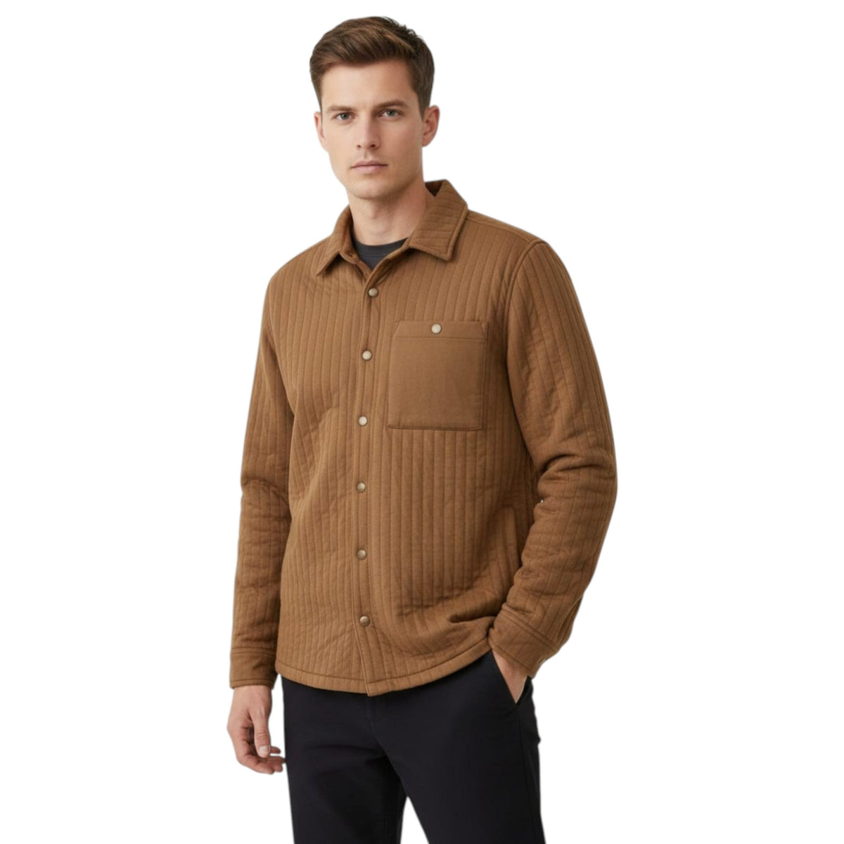Men's Plain Solid Chemise,Light Brown