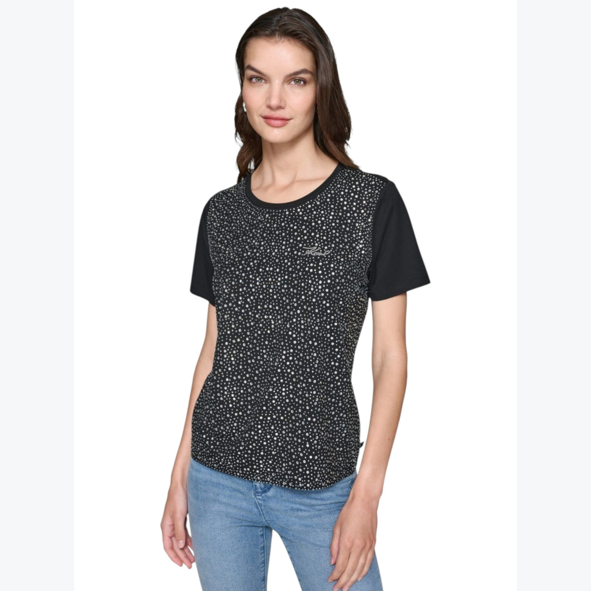 Women's Rhinestones Top,Black