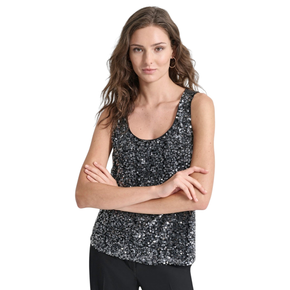 Women's Transparent Sequins Top,Black