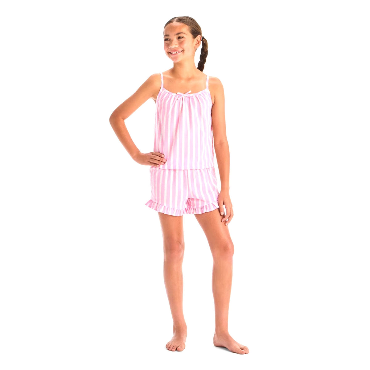 Kids Girl's White Striped Set,Pink