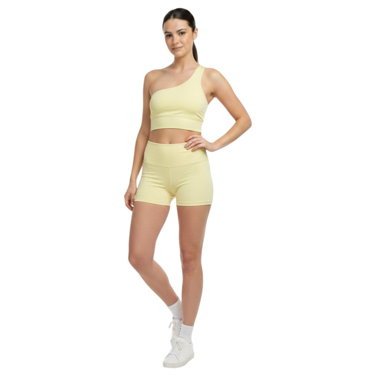 Women's Plain One Off Shoulders Sport Crop Top,Yellow